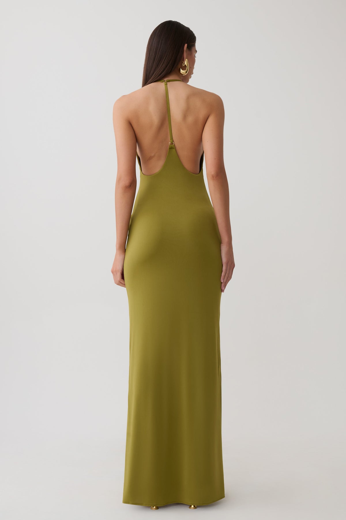 Hana Slinky Plunge Maxi Dress - Martini Olive #2