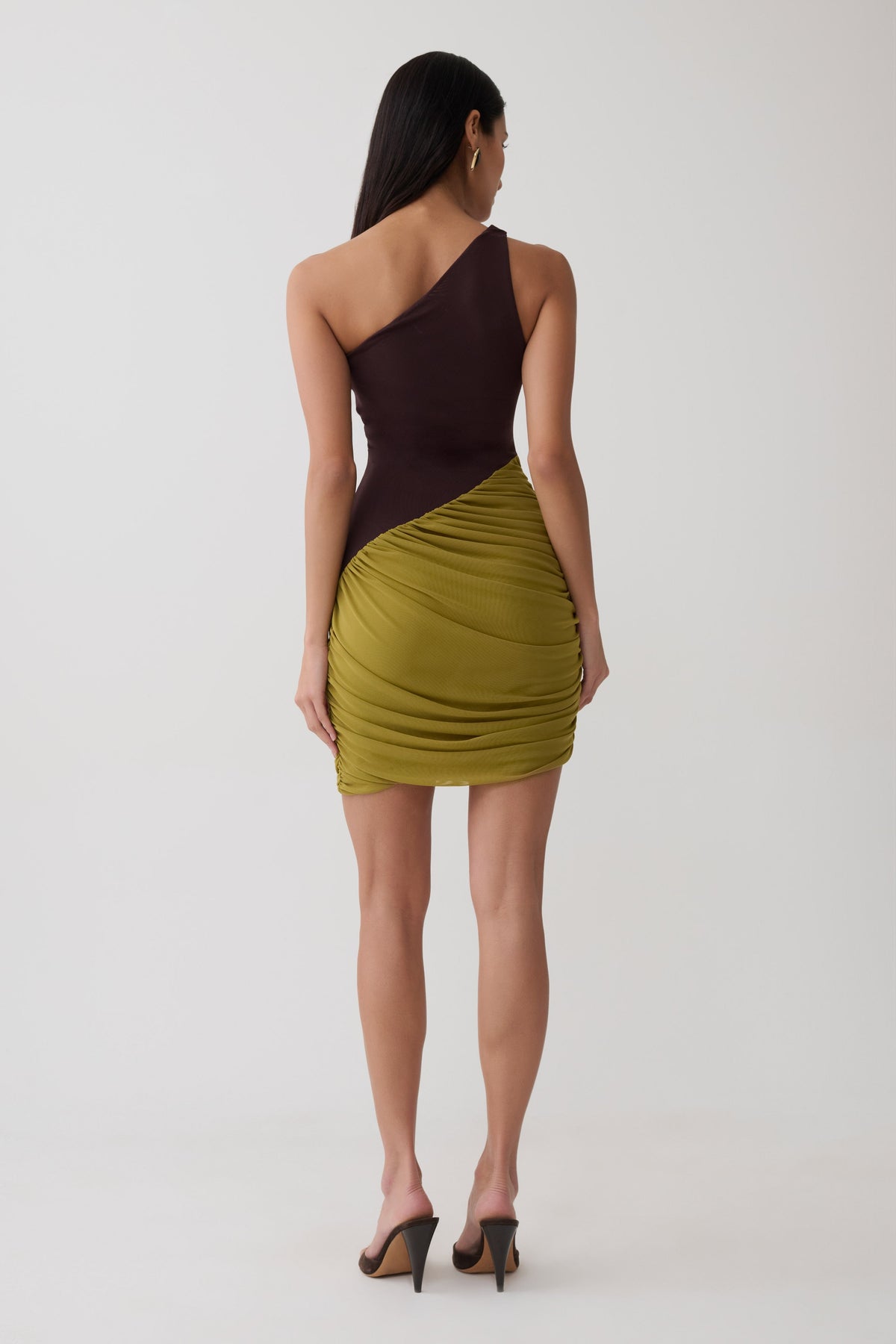Halo Asymmetric Two Toned Mini Dress - Green/Chocolate #2