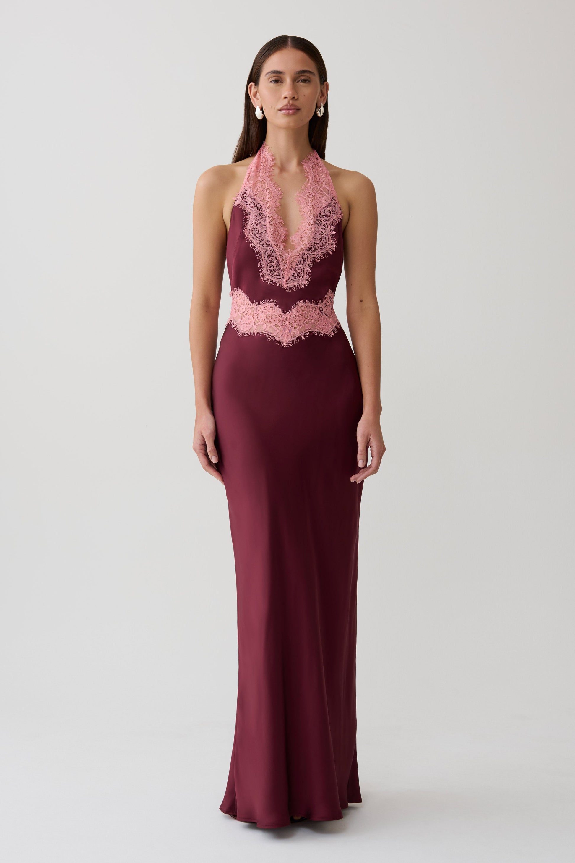 Louise Satin And Lace Maxi Dress - Burgundy #5