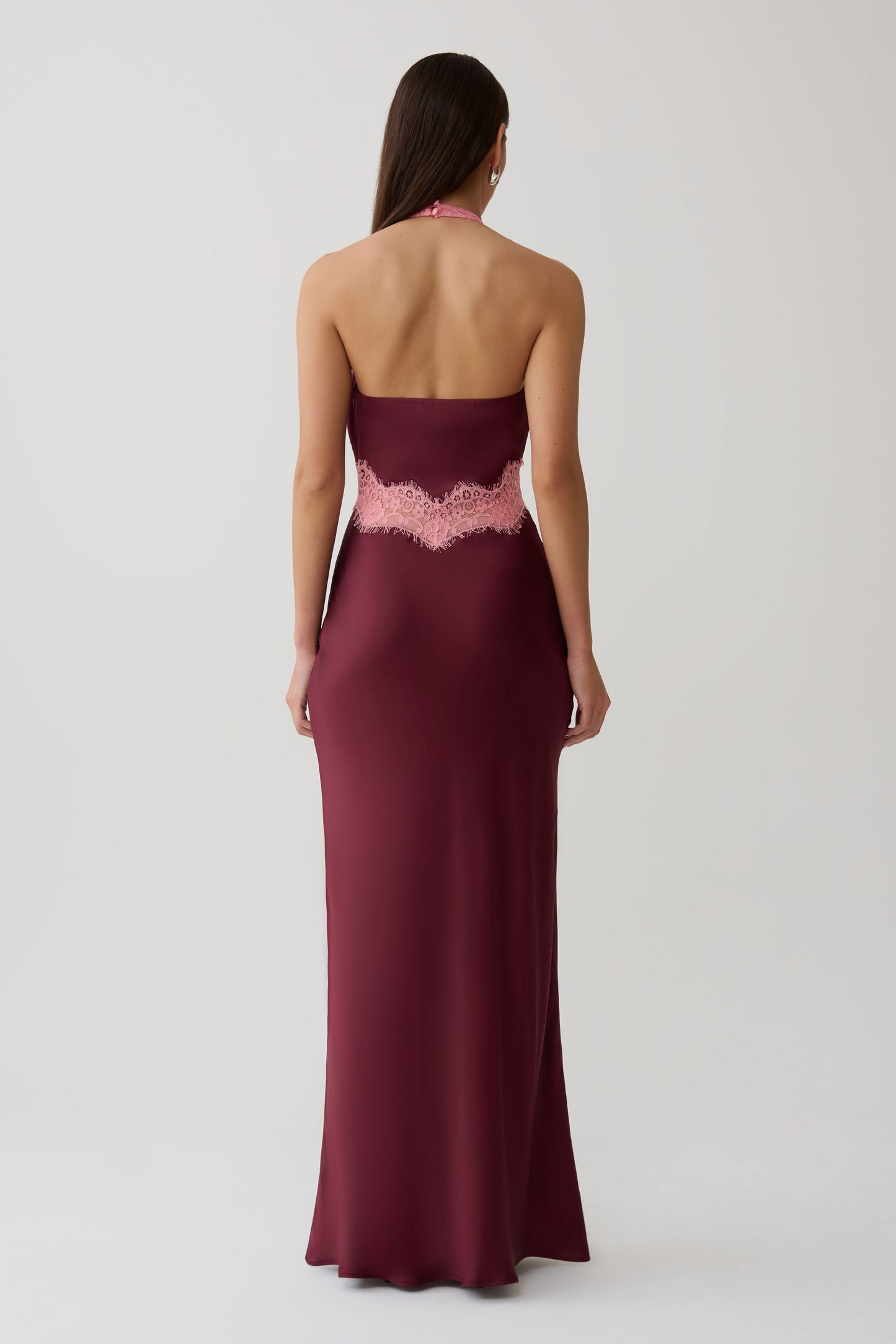 Louise Satin And Lace Maxi Dress - Burgundy