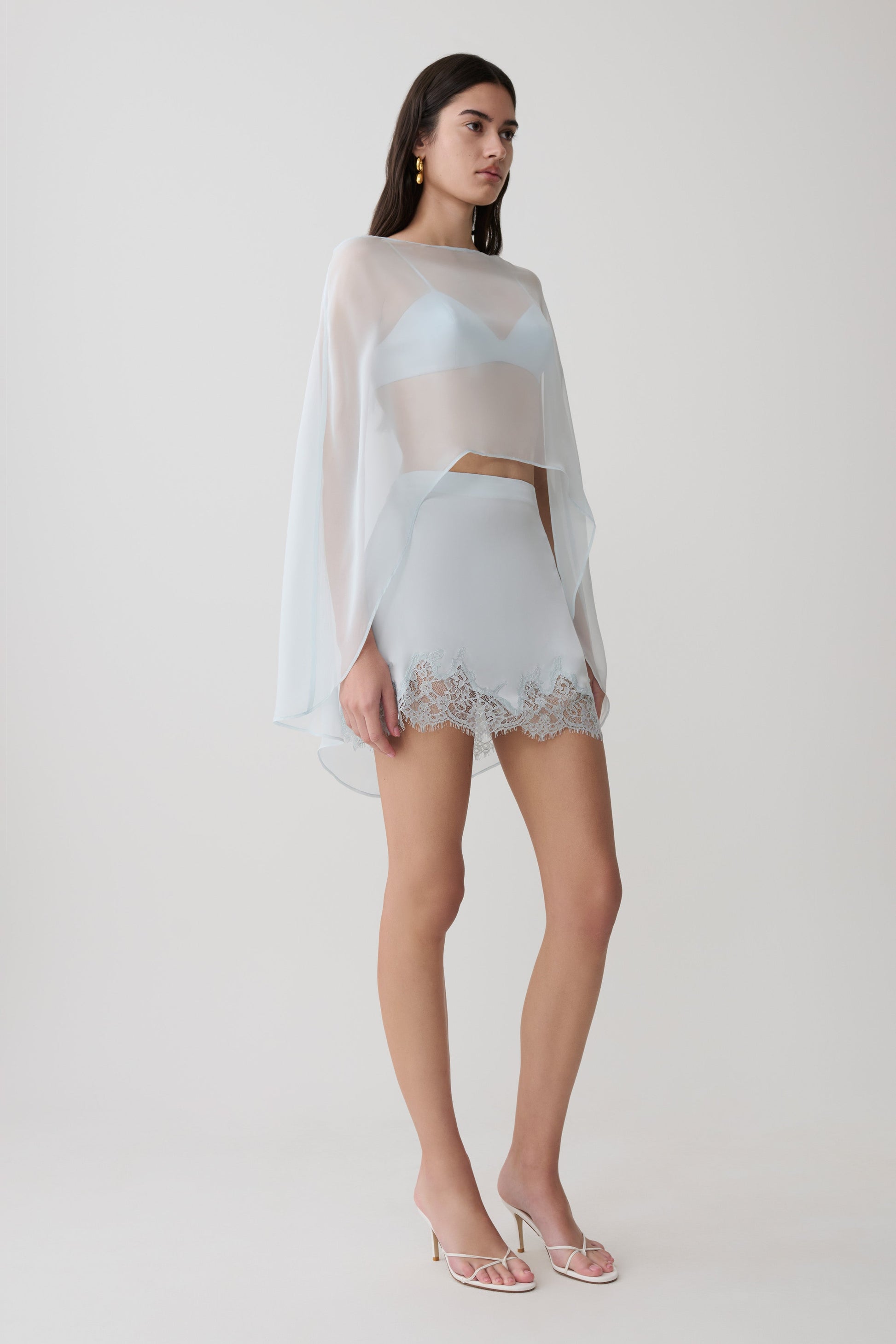 Nina Lace And Satin Mini Skirt - Ice Blue #5