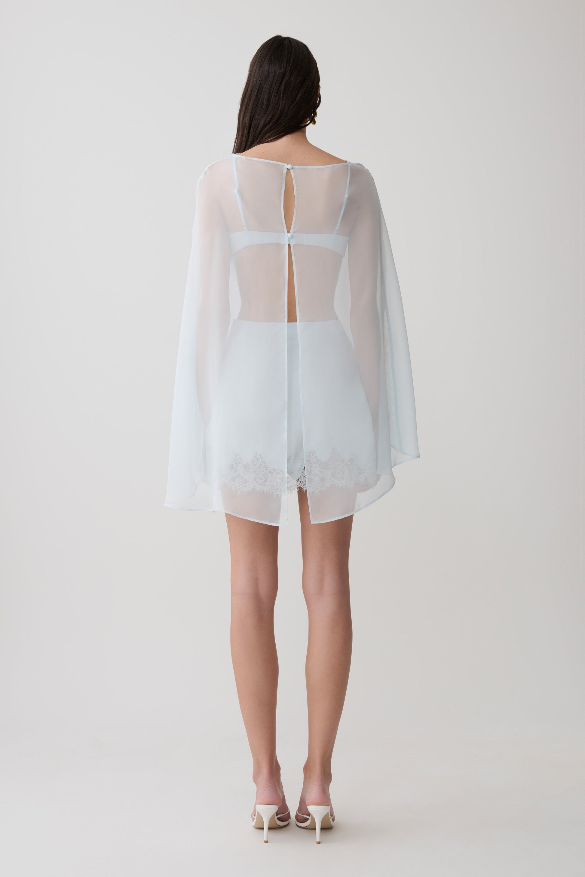 Nina Lace And Satin Mini Skirt - Ice Blue #2