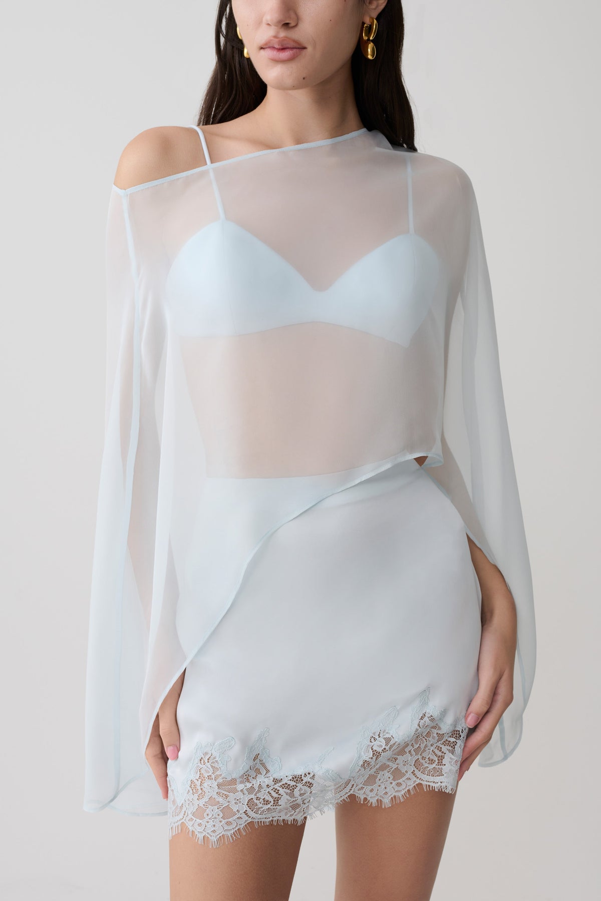 Nina Lace And Satin Mini Skirt - Ice Blue #3