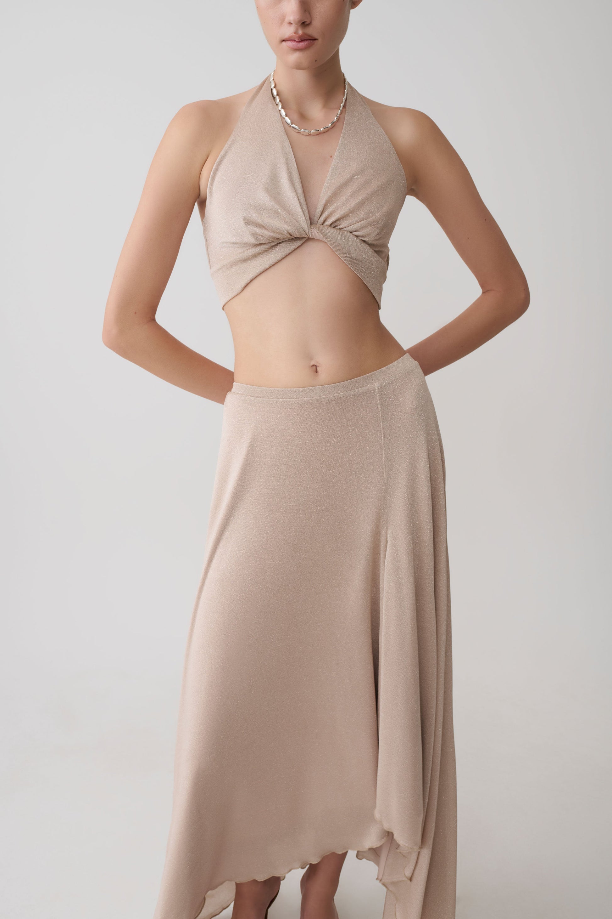 Nola Draped Lurex Halter Top - Gold #3