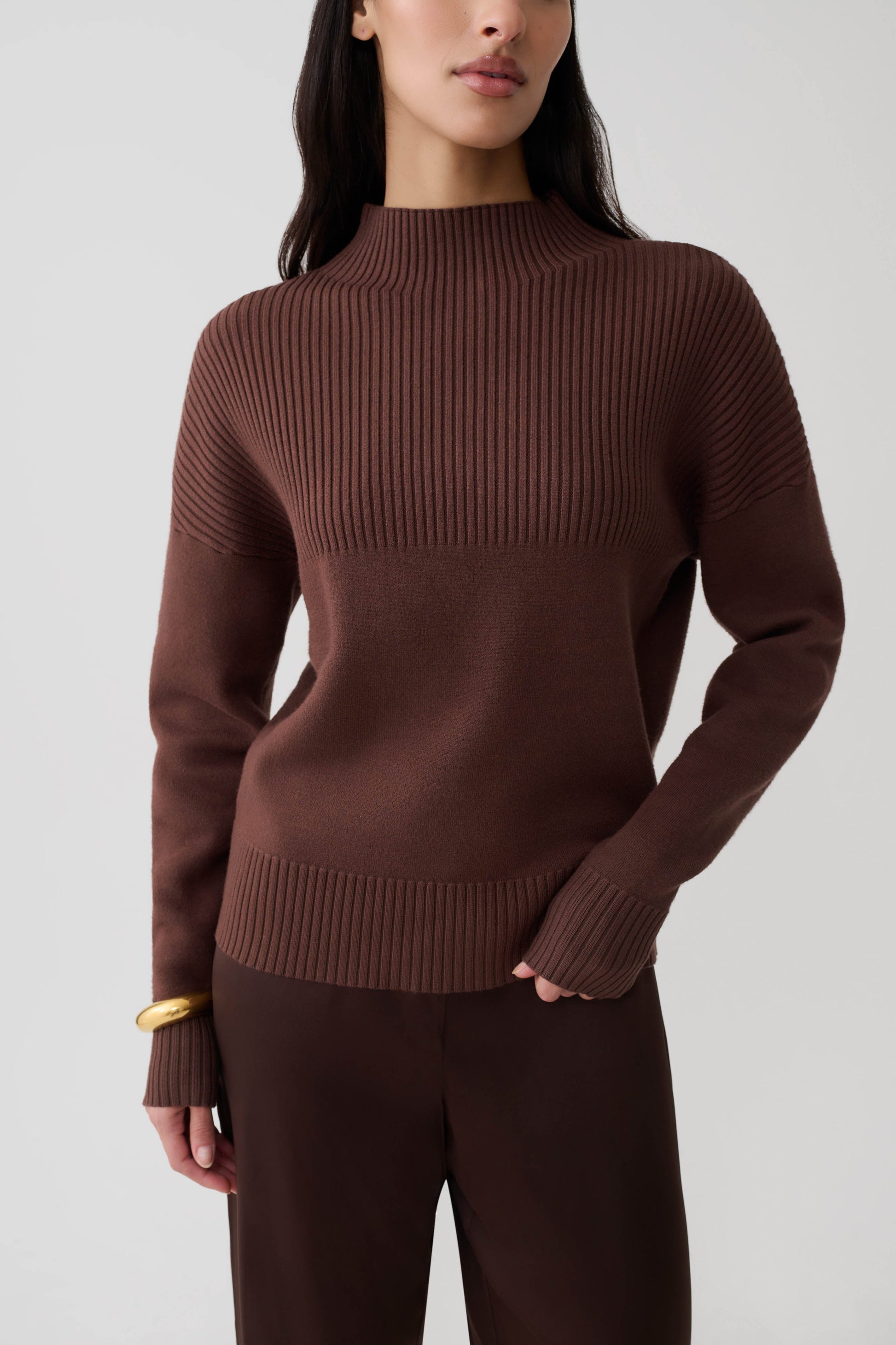 Stanley Ribbed High Neck Jumper - Chocolate #3