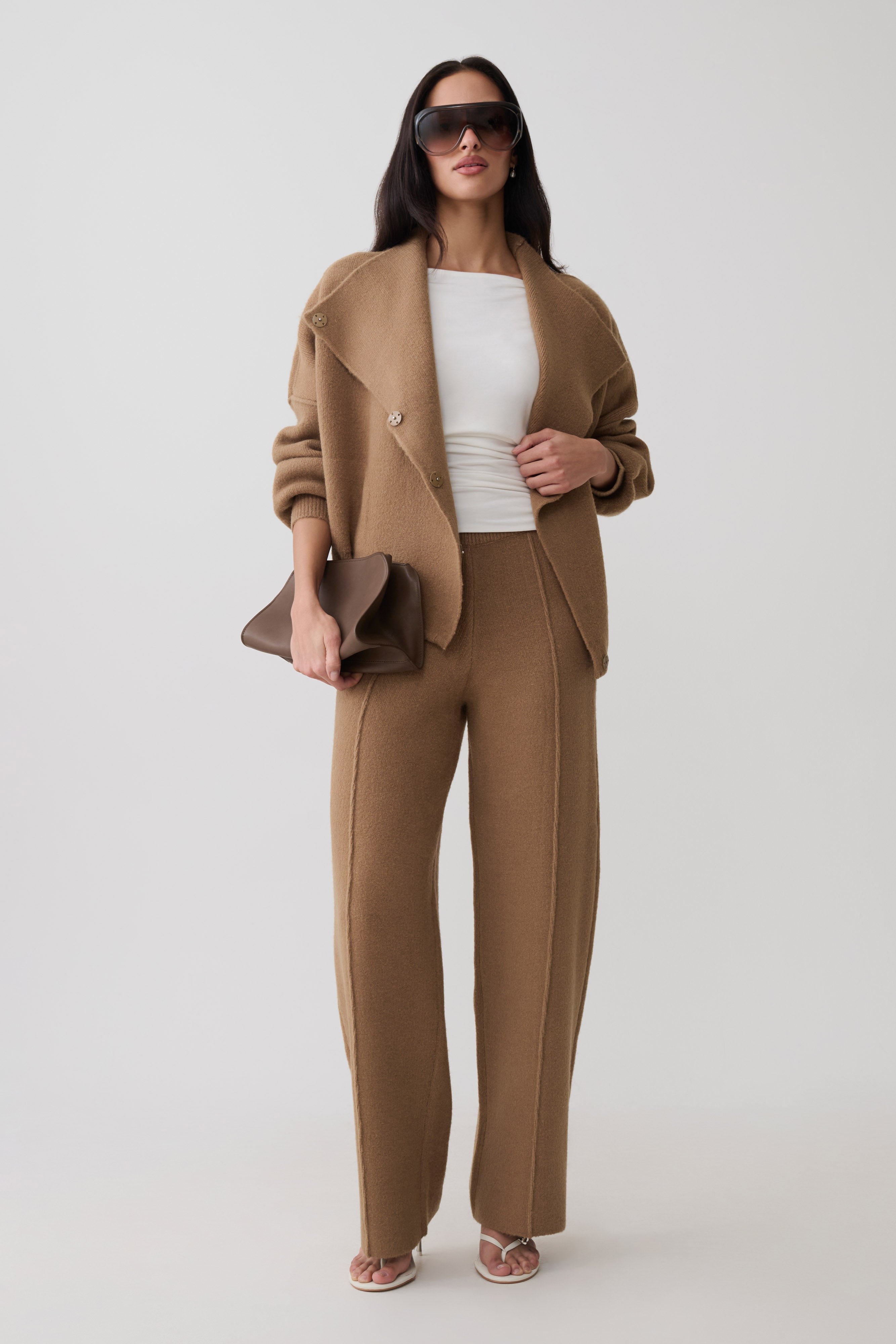 Brittany Pleat Front Knit Pants - Camel | MESHKI US