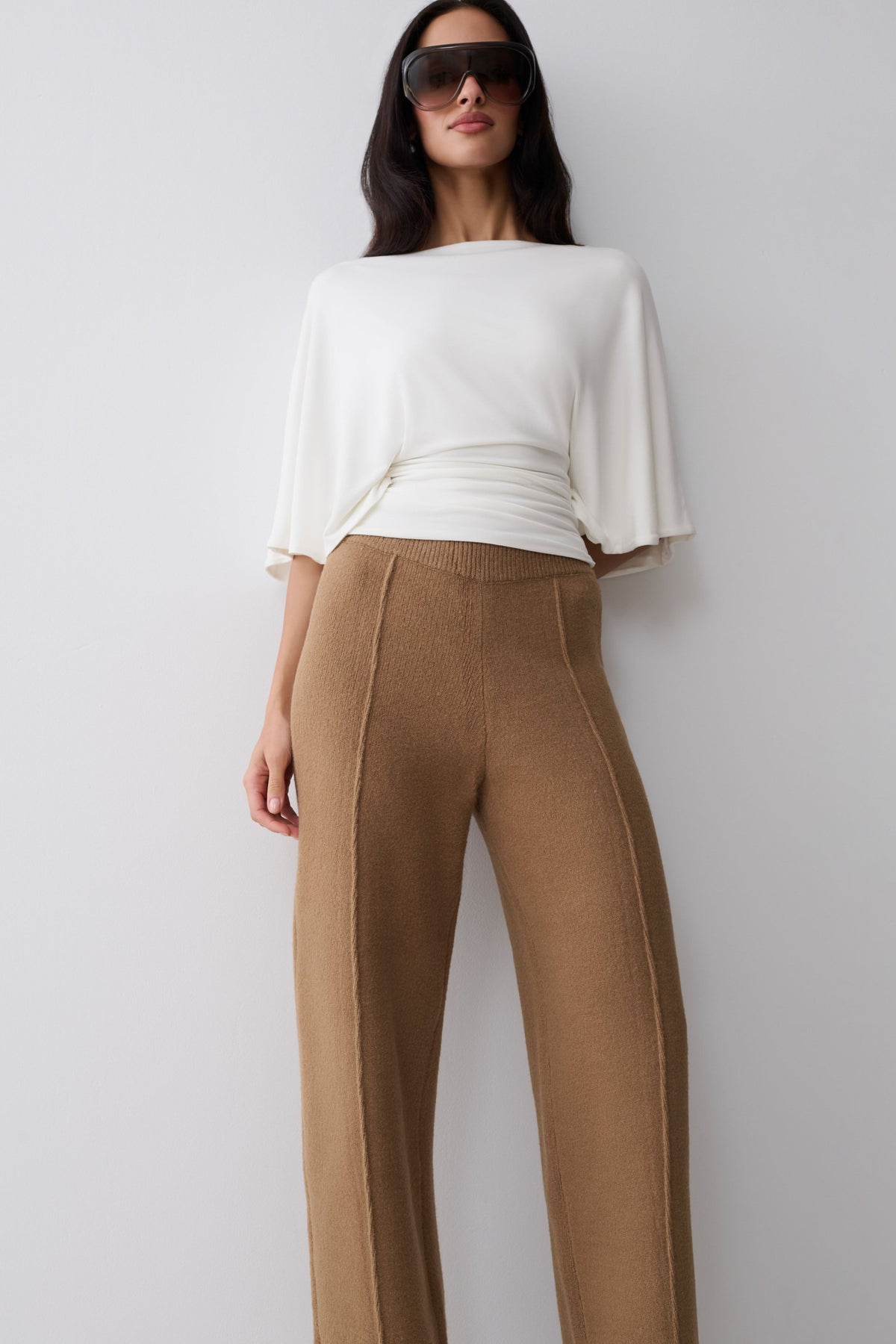 Brittany Pleat Front Knit Pants - Camel