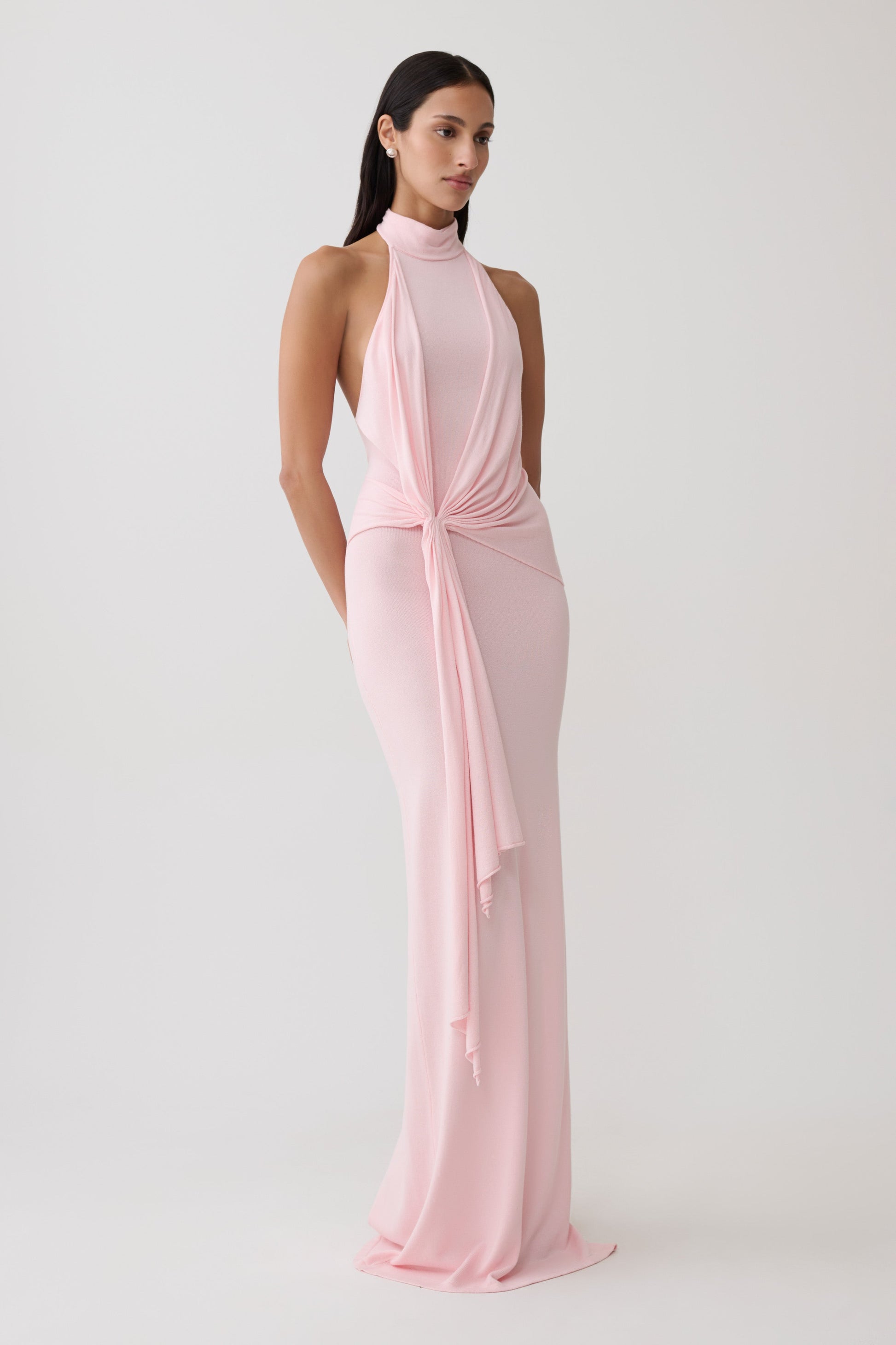 Cindylou Halter Knit Maxi Dress - Baby Pink #4