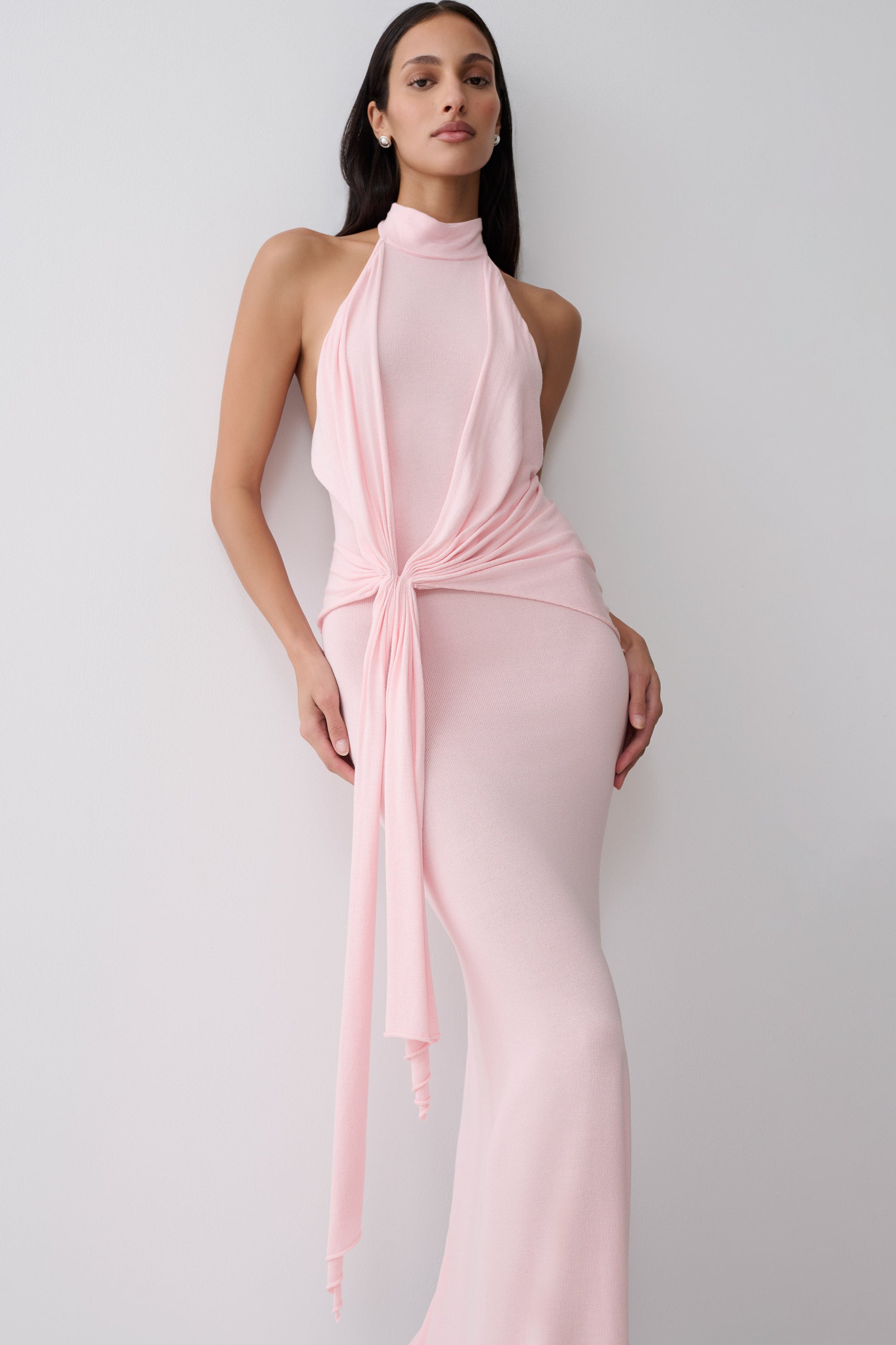 Cindylou Halter Knit Maxi Dress - Baby Pink #6