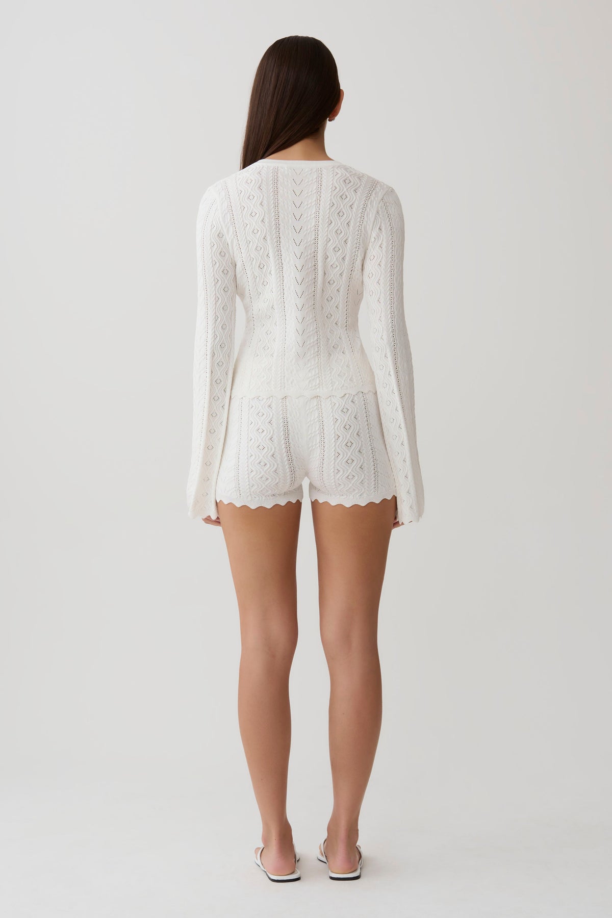 Darlene Pointelle Knit Long Sleeve Top - White #5