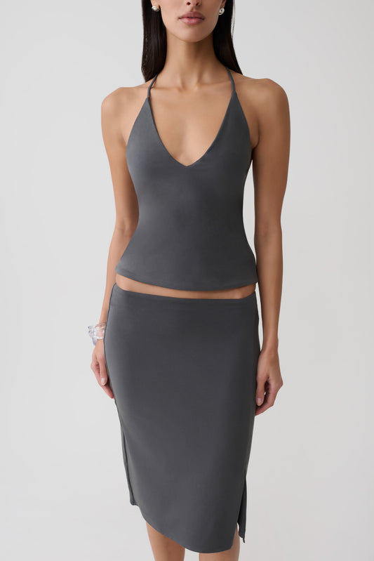 Elio Peached Jersey Midi Skirt - Charcoal