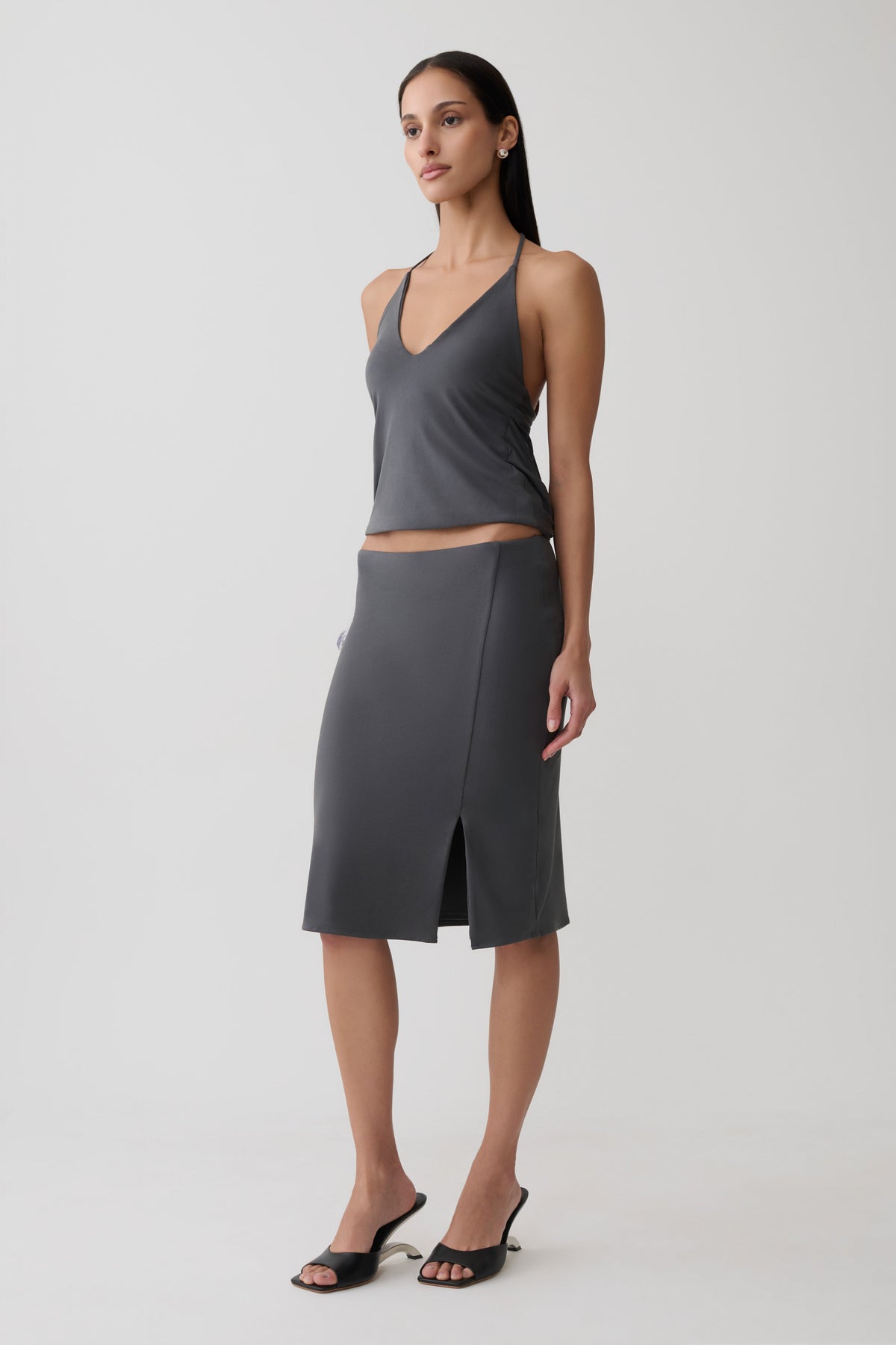 Elio Peached Jersey Midi Skirt - Charcoal