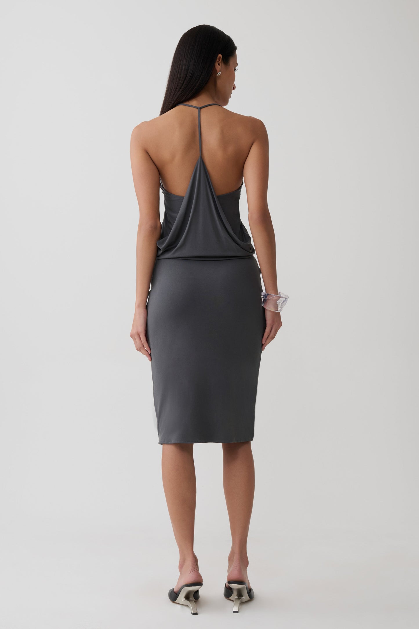 Elio Peached Jersey Midi Skirt - Charcoal