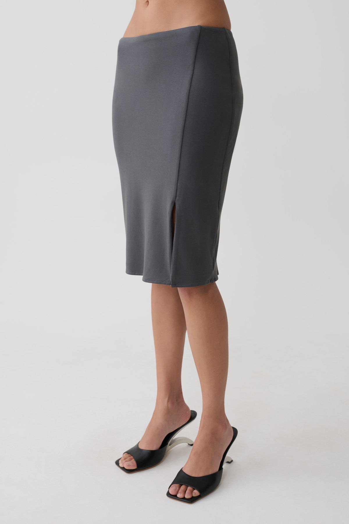 Elio Peached Jersey Midi Skirt - Charcoal #4