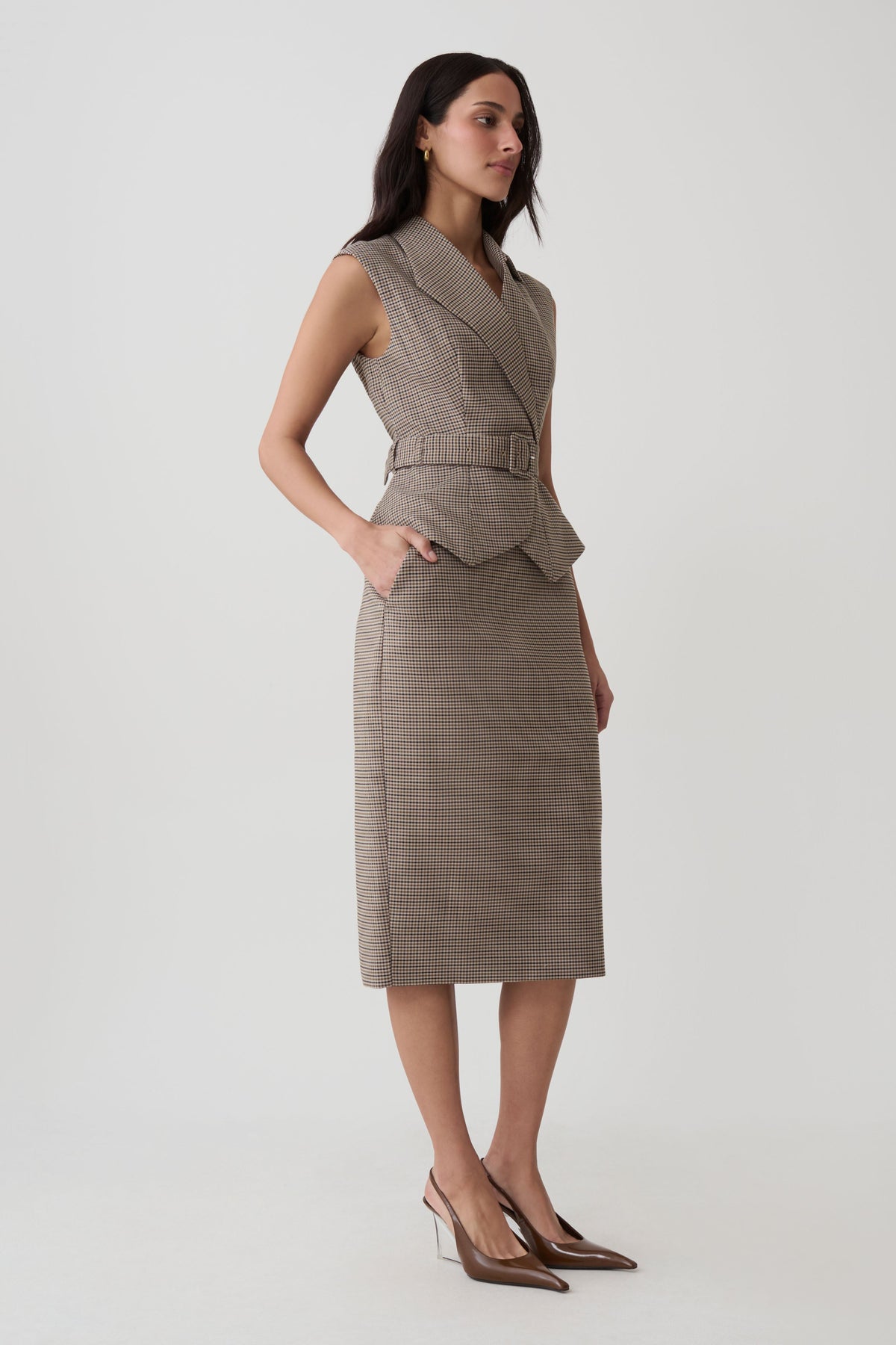 Gisella Suiting Asymmetrical Vest - Tan Check