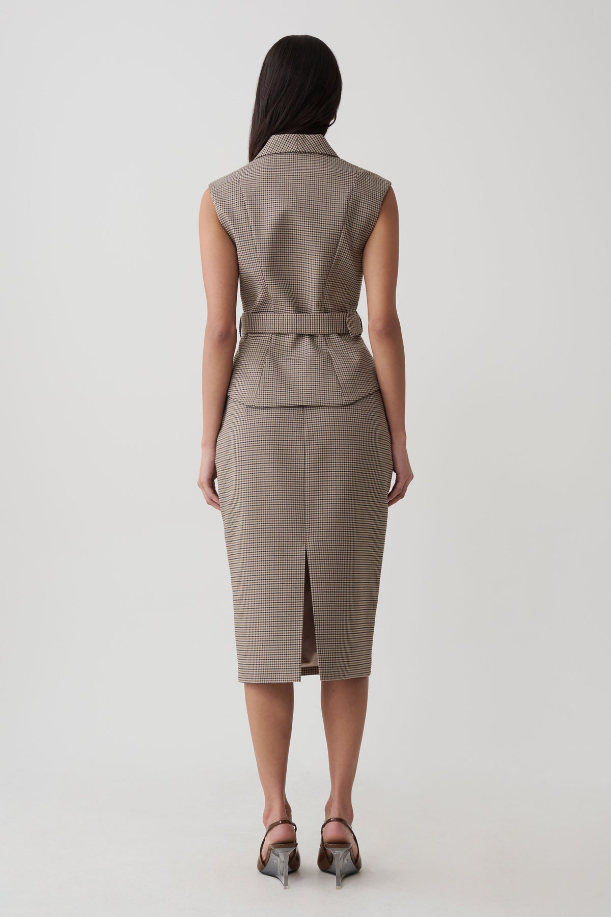 Gisella Suiting Asymmetrical Vest - Tan Check