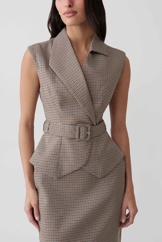 Gisella Suiting Asymmetrical Vest - Tan Check