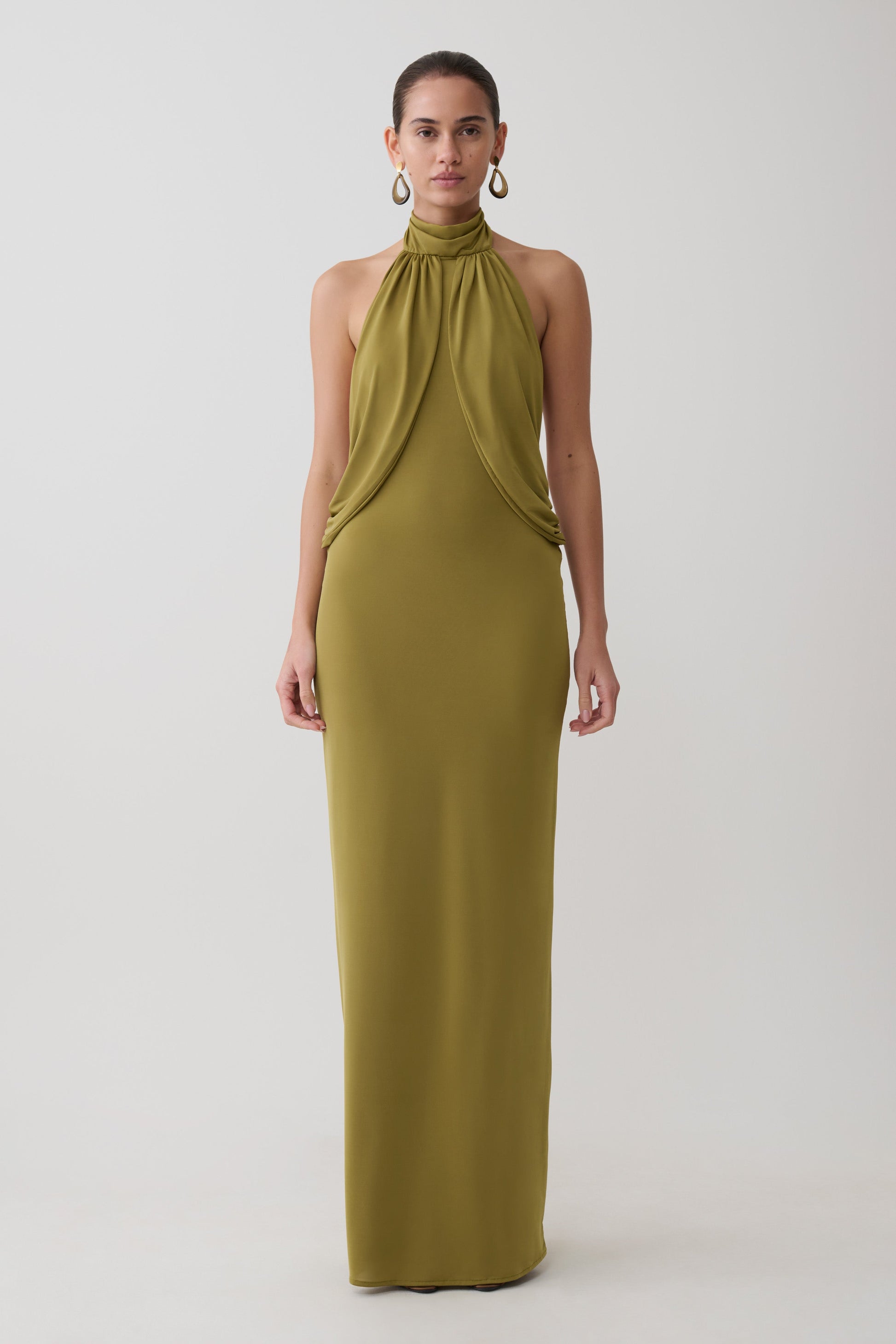green silk halter neck dress River Island satin maxi in print High halter neck with back tie Joan Halter Neck Slinky Maxi