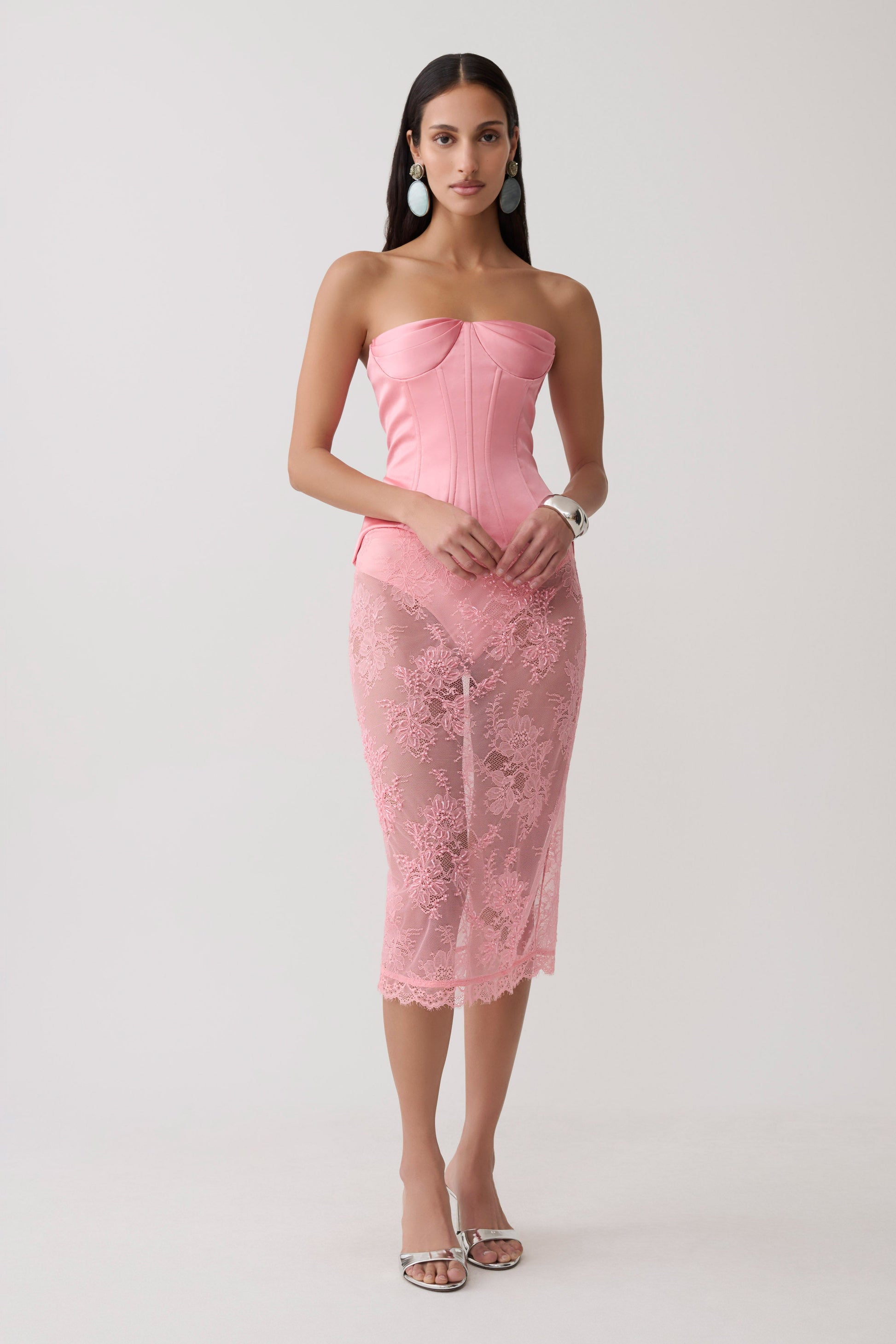 Nicolla Satin Strapless Corset - Pink #8