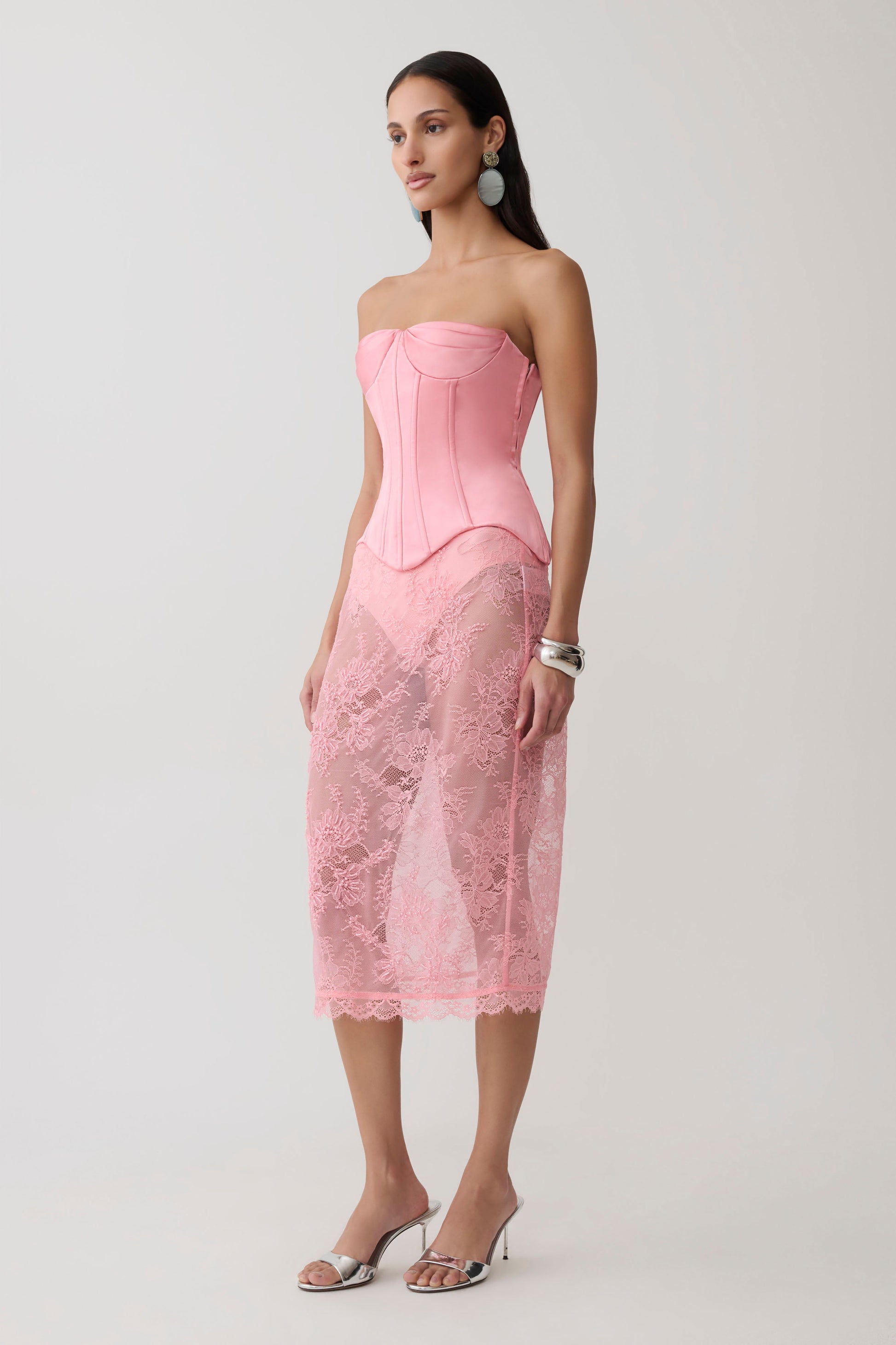 Nicolla Satin Strapless Corset - Pink #6