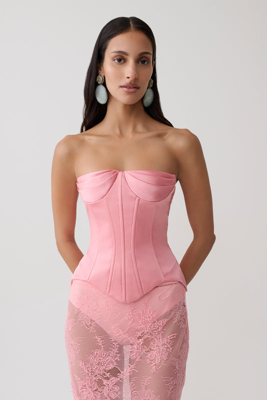 Nicolla Satin Strapless Corset - Pink
