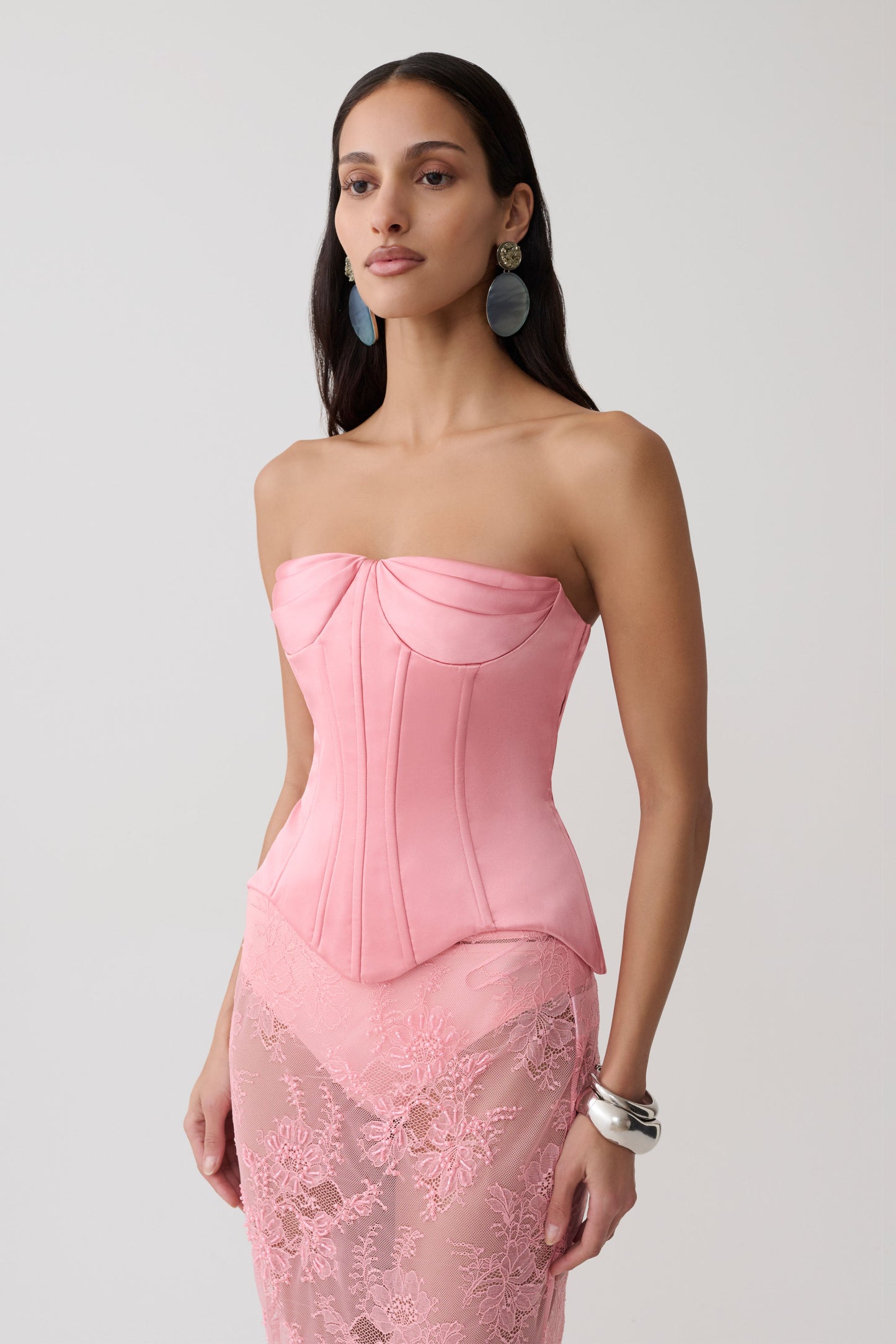 Nicolla Satin Strapless Corset - Pink