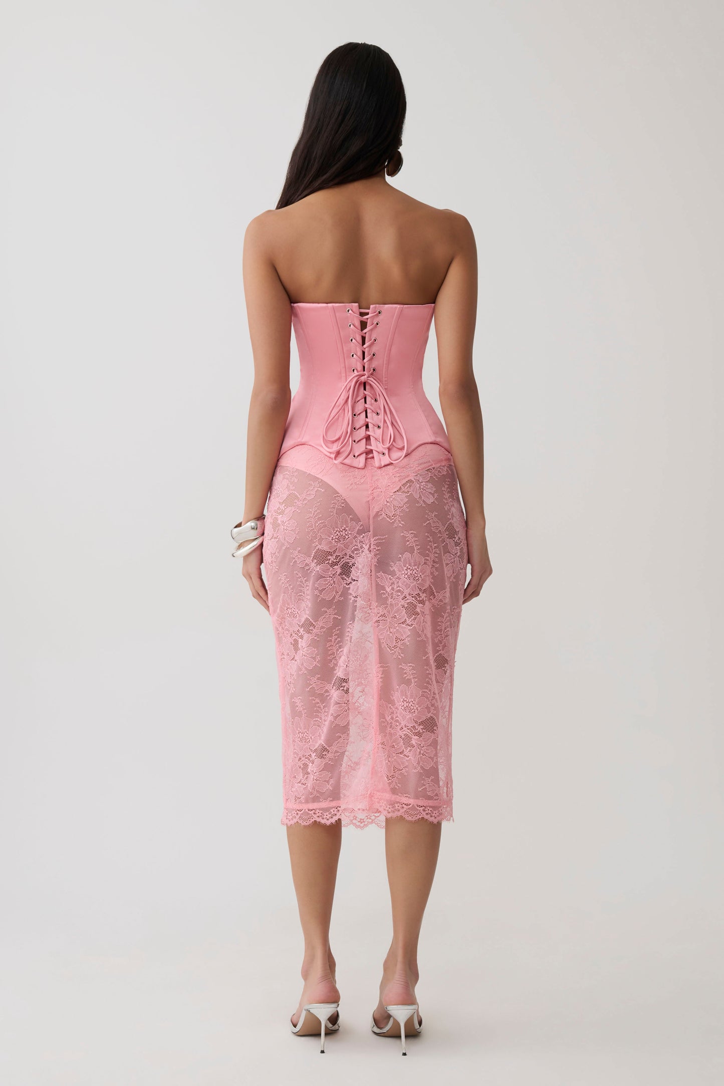 Marcelle Lace Midi Skirt - Pink
