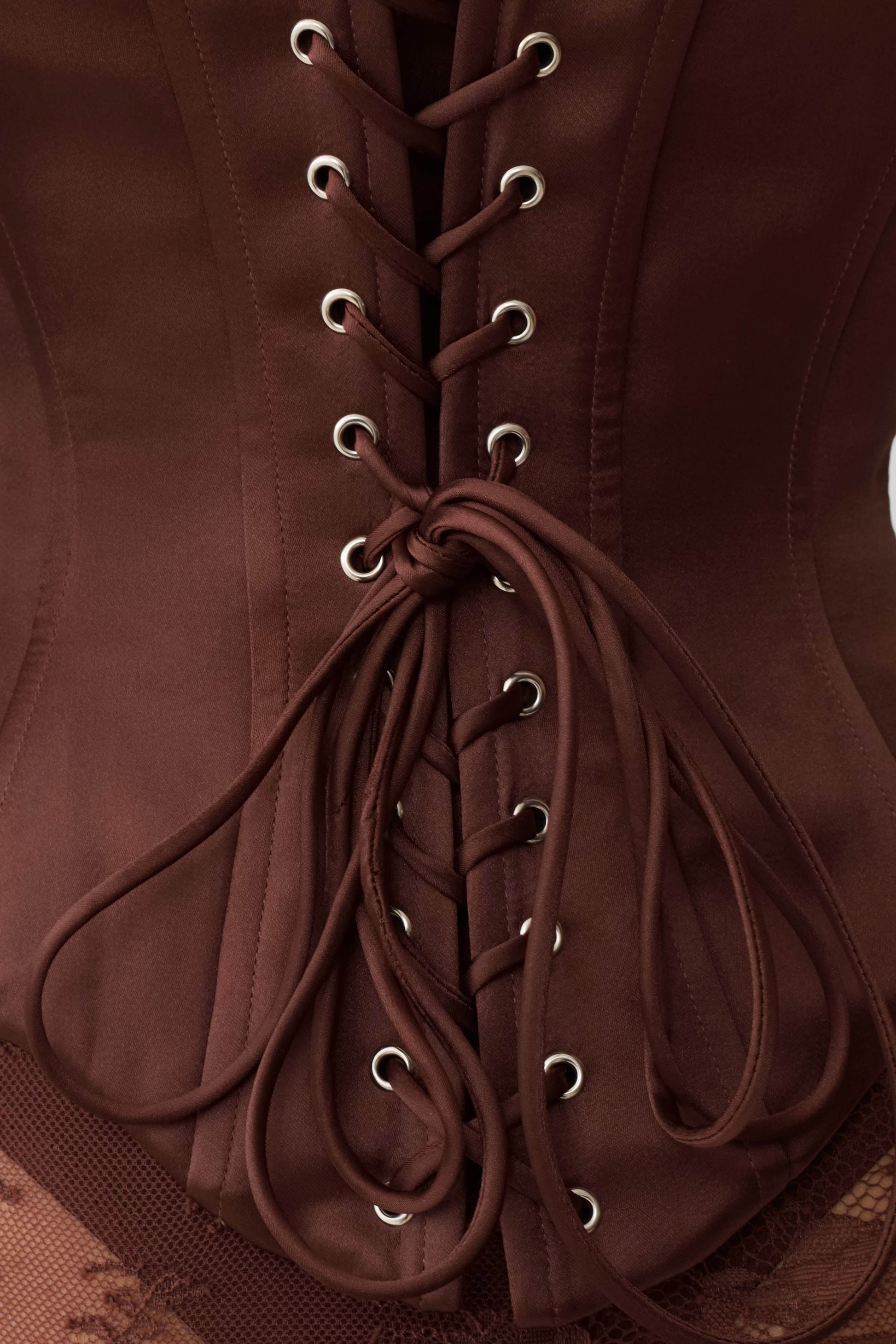 Nicolla Satin Strapless Corset - Dark Chocolate #8