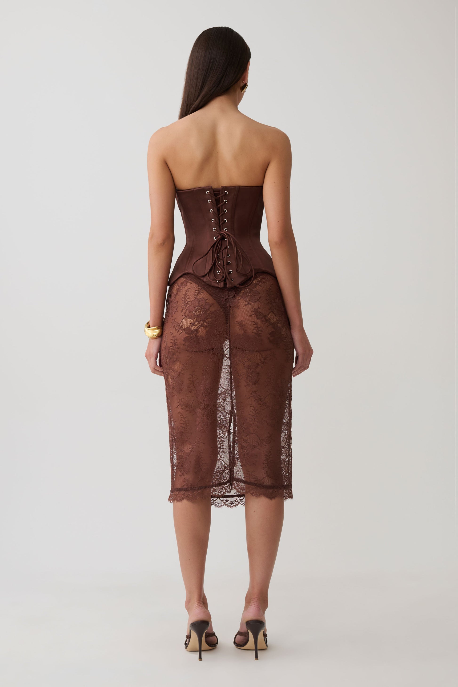 Nicolla Satin Strapless Corset - Dark Chocolate #7