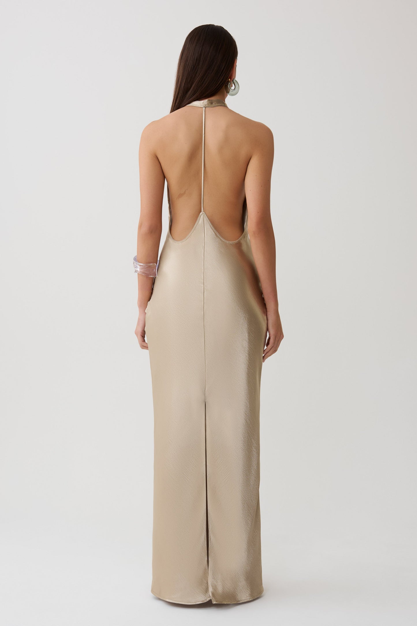 Peyton V Neck Satin Maxi Dress - Gold