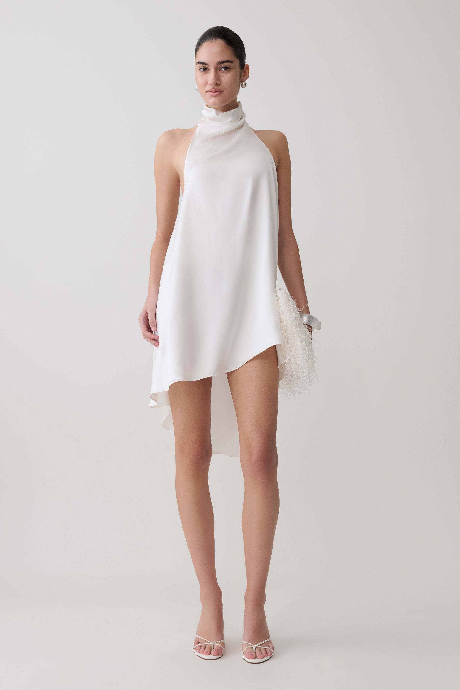 asymmetric layered halterneck mini dress in ivory Rosaria Asymmetric Layered Halterneck Mini Dress in Ivory