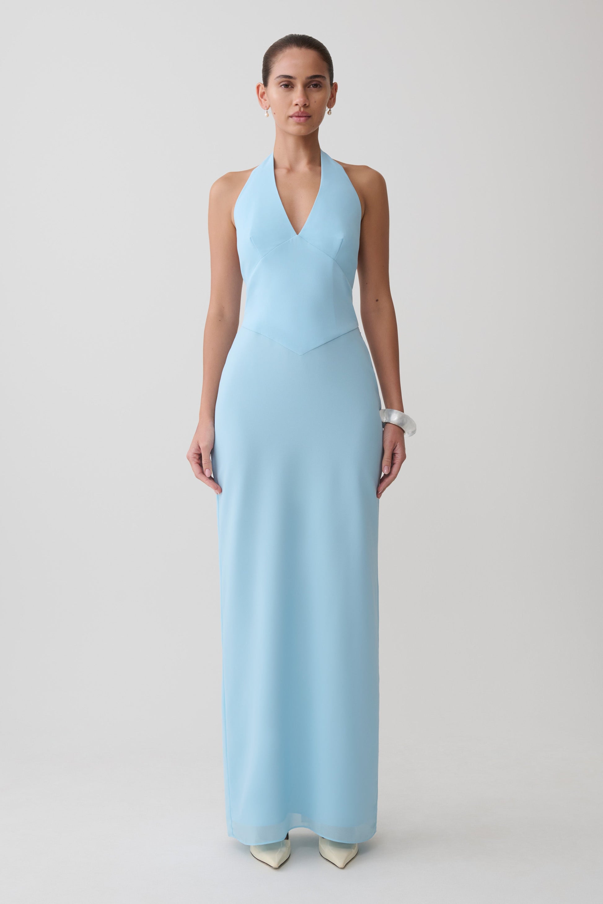 Valentina Chiffon Halter Maxi Dress / Pale Blue | MESHKI