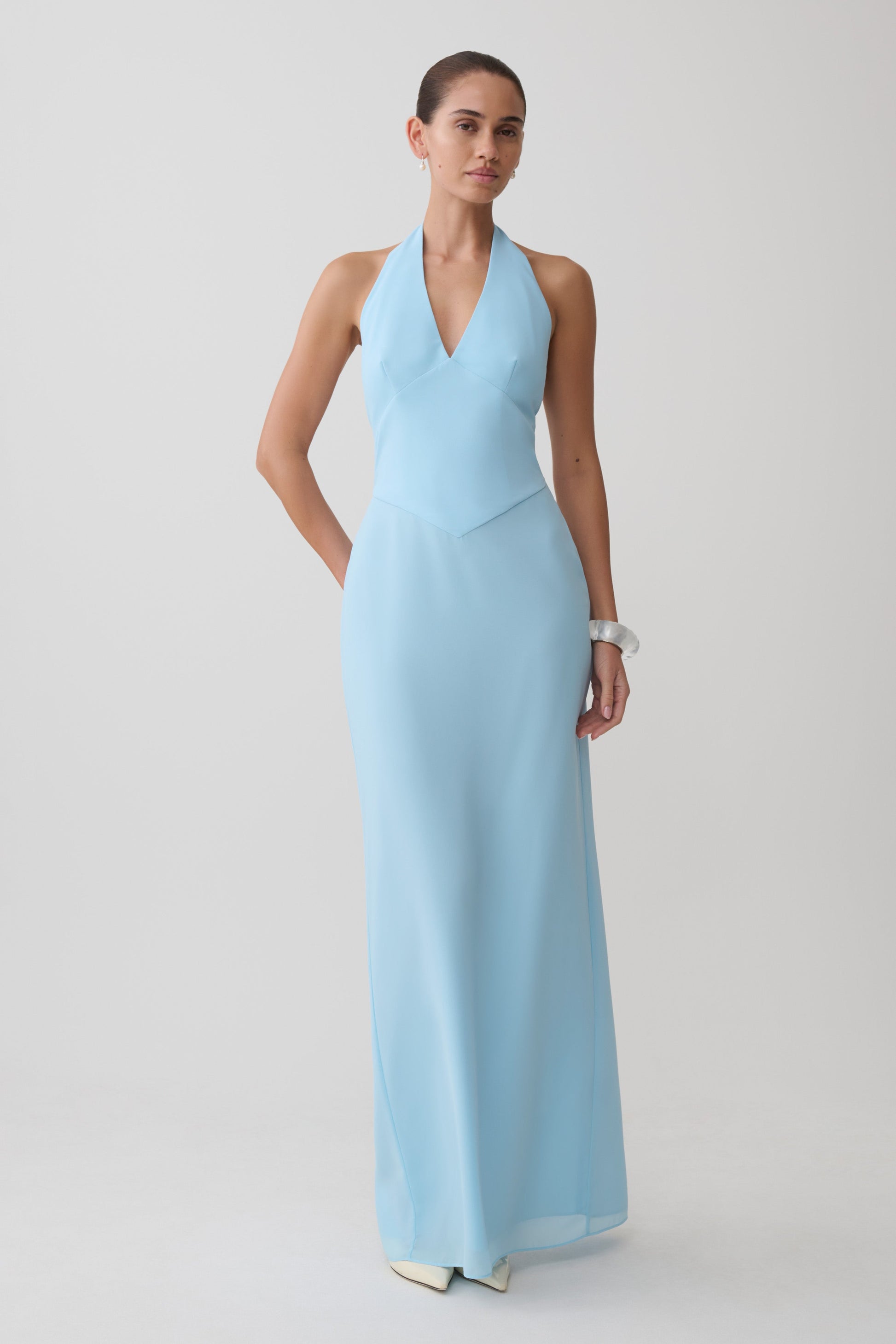 Valentina Chiffon Halter Maxi Dress / Pale Blue | MESHKI