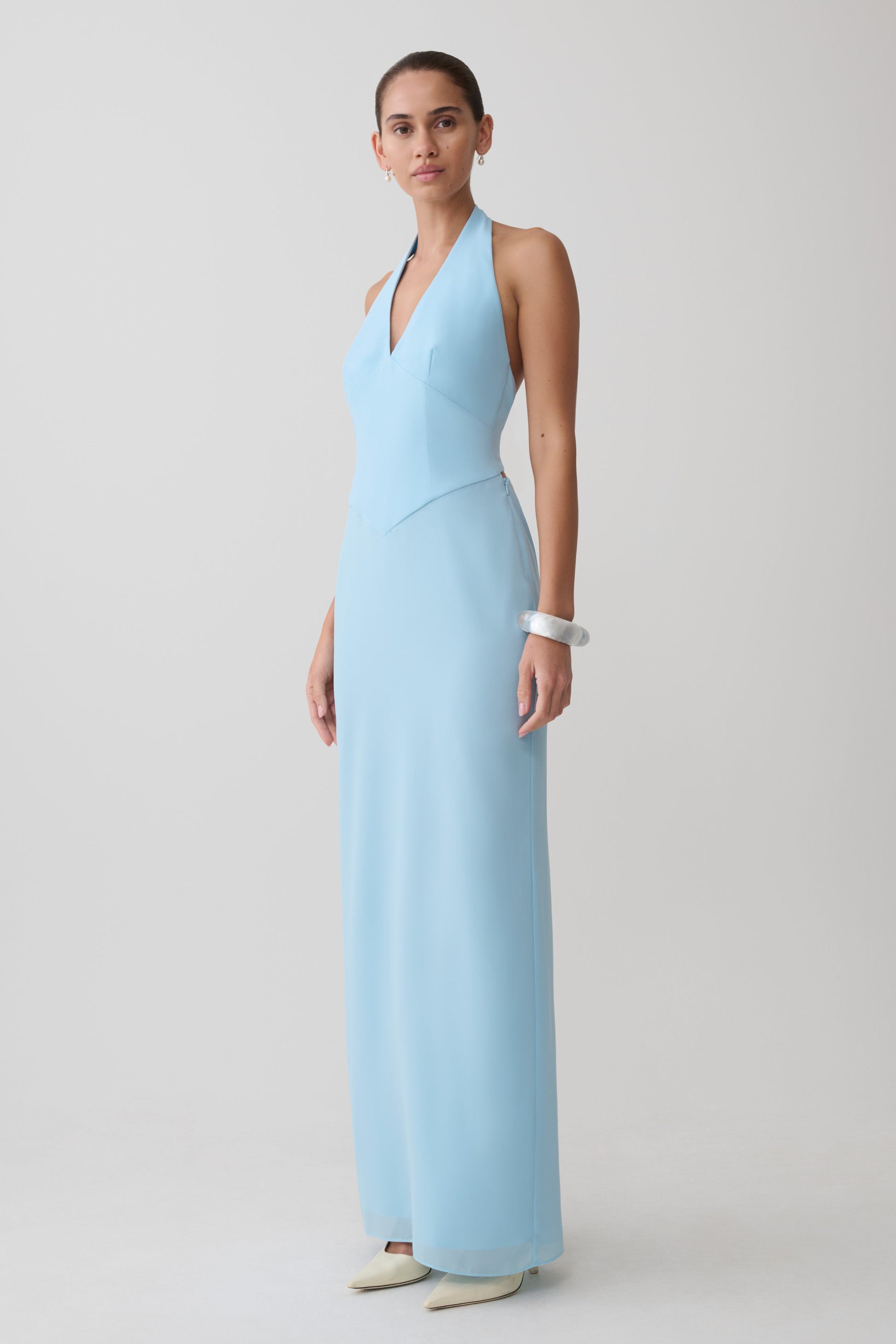 Valentina Chiffon Halter Maxi Dress / Pale Blue | MESHKI