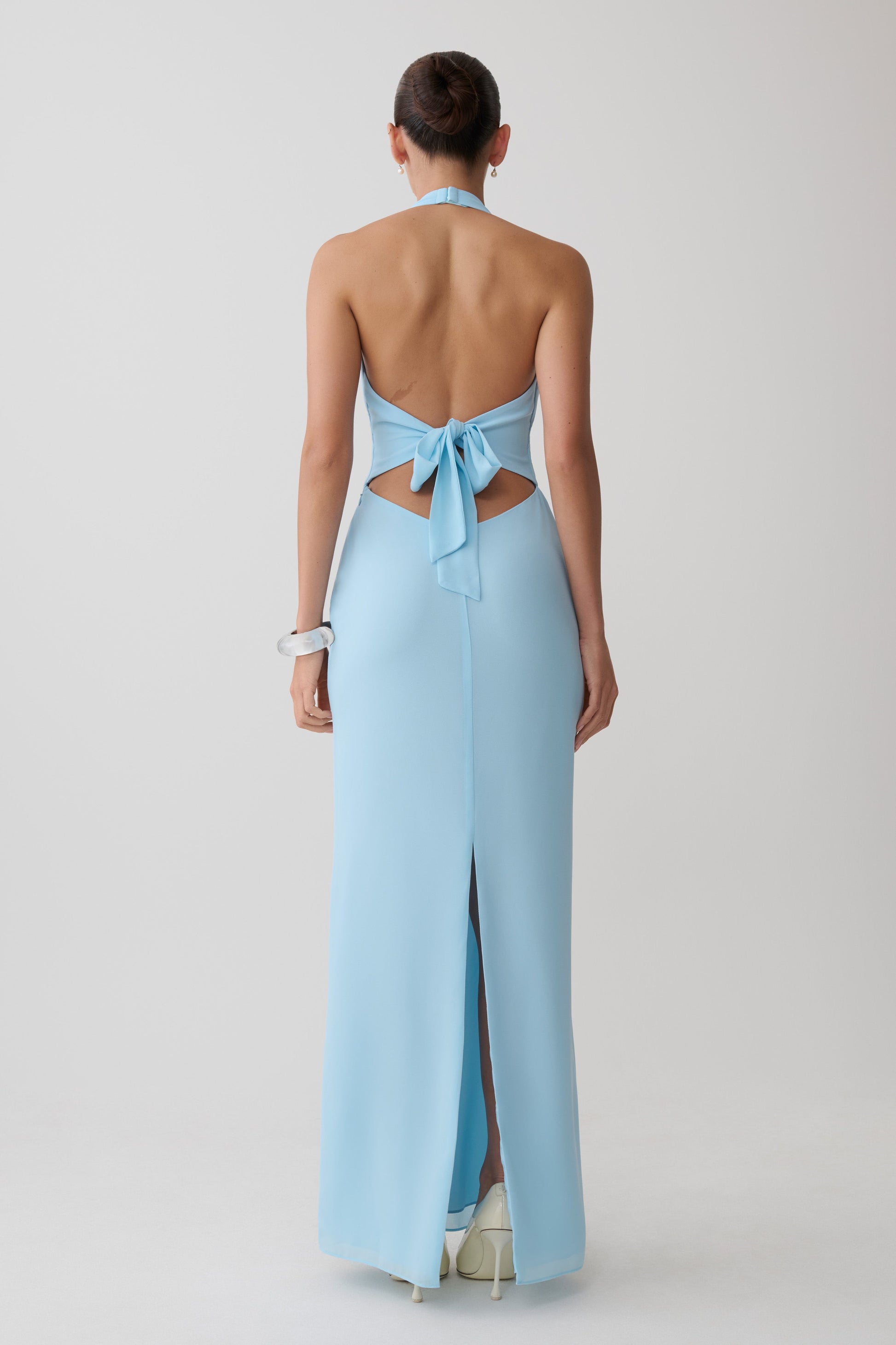 pale blue chiffon dress Valentina Chiffon Halter Maxi Dress / Pale Blue | MESHKI