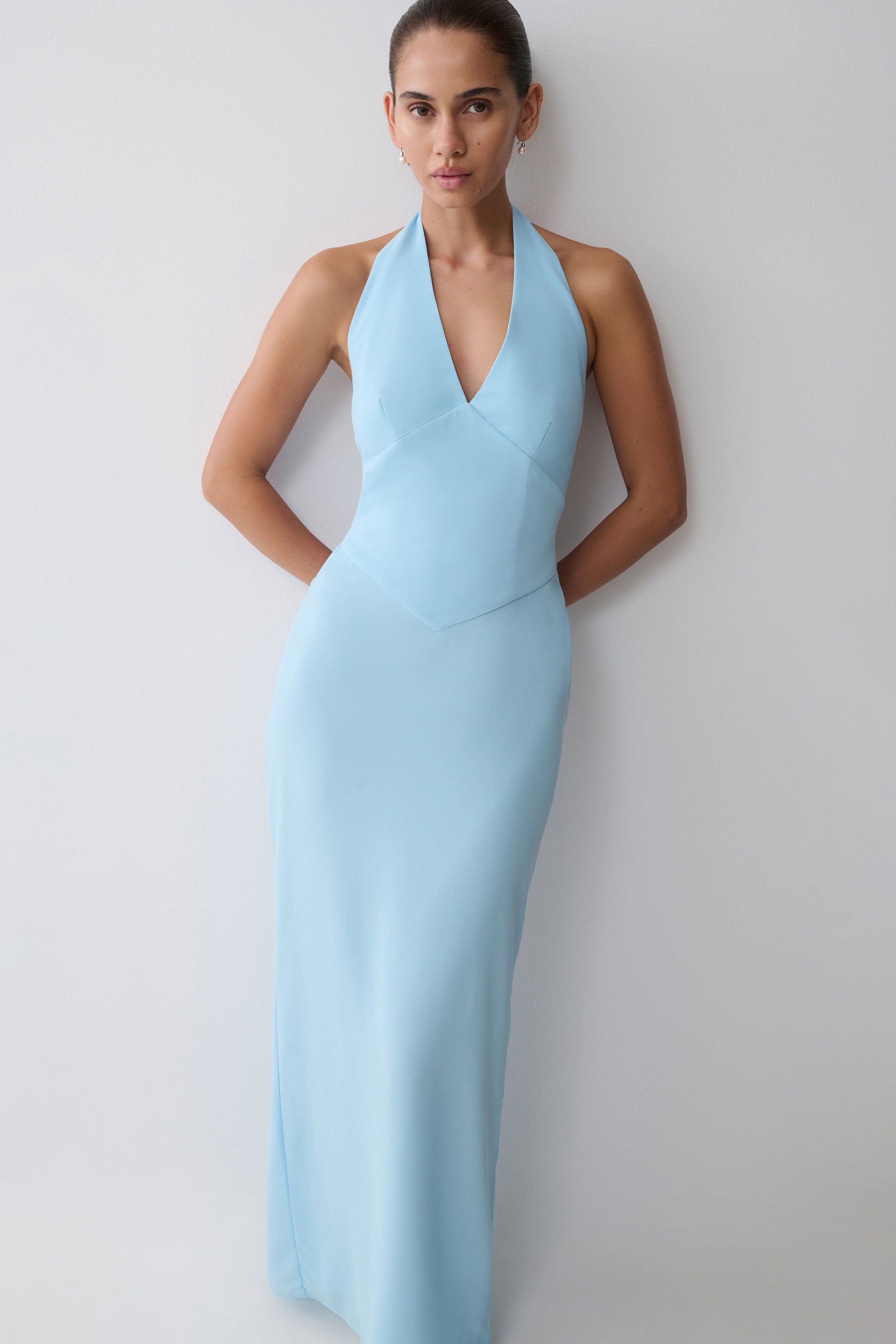 Valentina Chiffon Halter Maxi Dress / Pale Blue | MESHKI