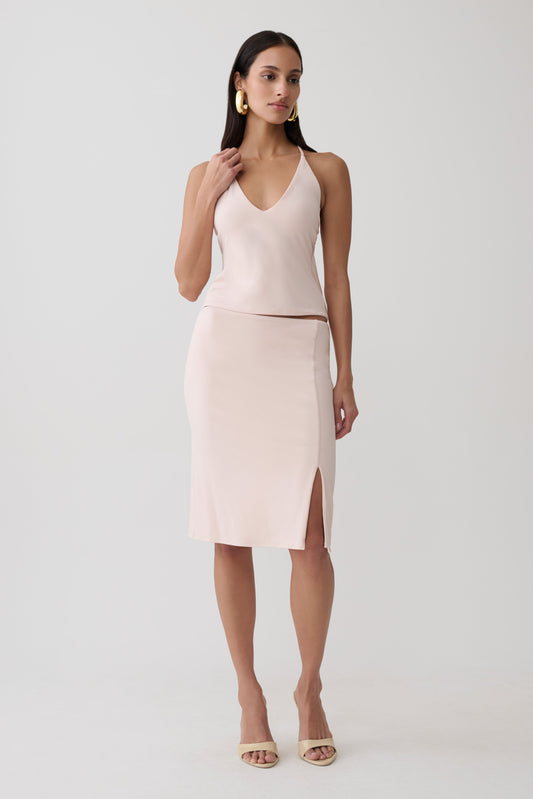 Elio Peached Jersey Midi Skirt - Muted Pink