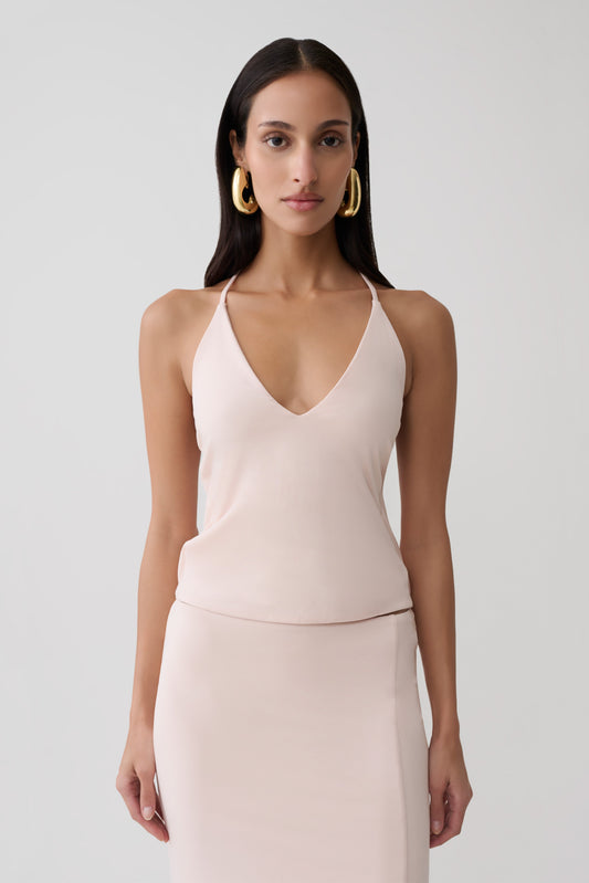 Fenn Peached Jersey Draped Back Top - Muted Pink