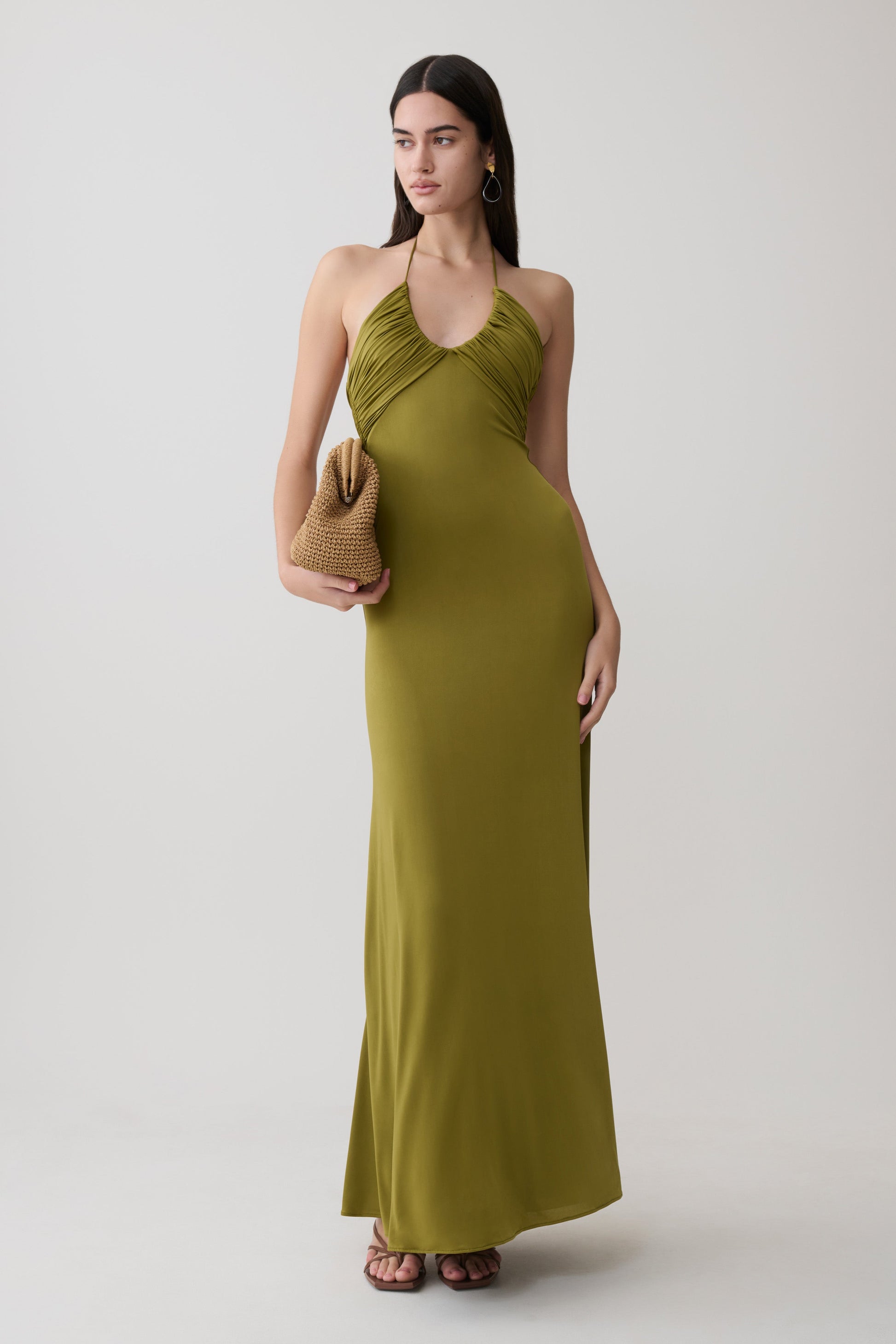 Maely Gathered Slinky Maxi Dress - Olive #5