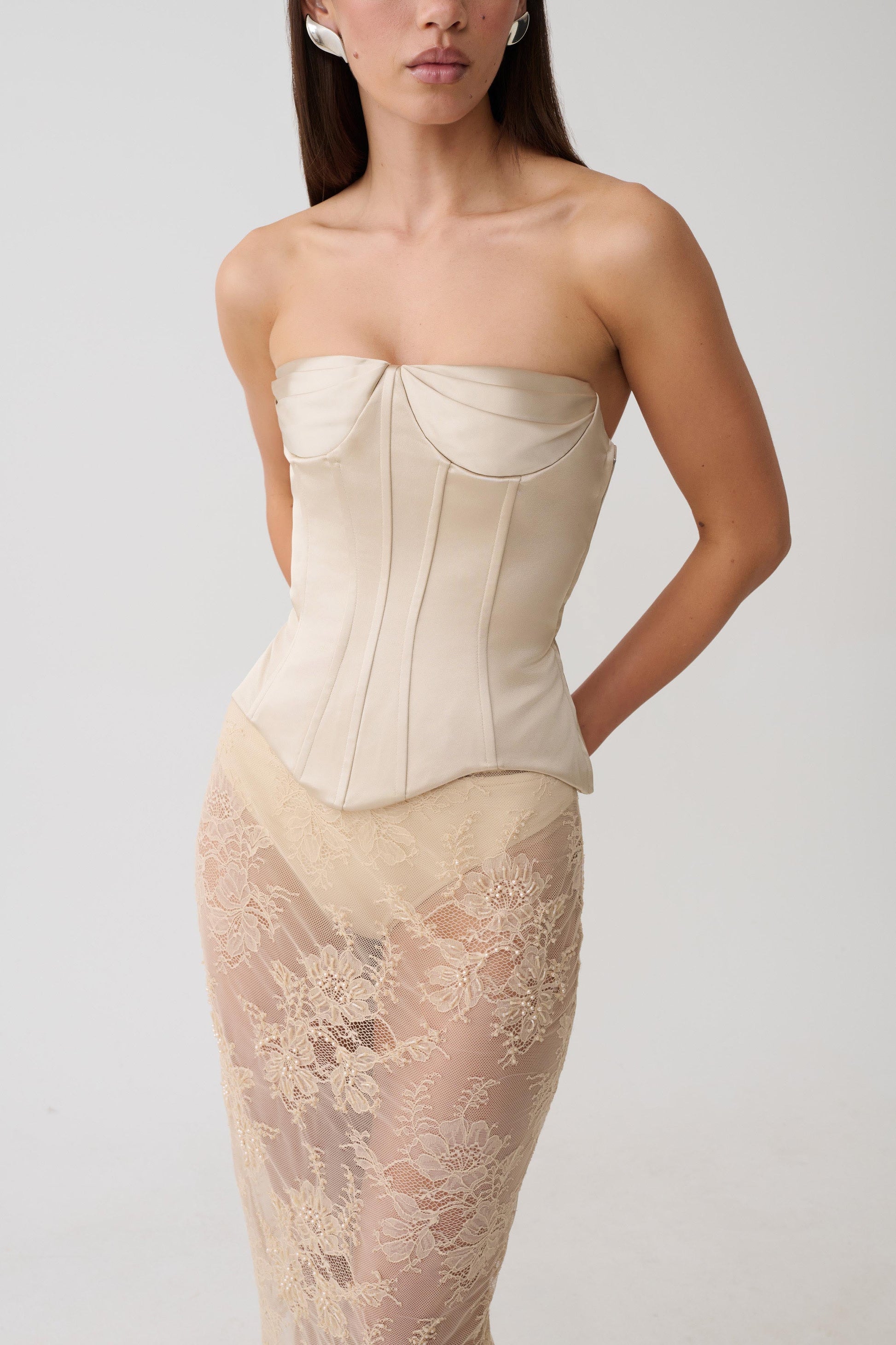 Nicolla Satin Strapless Corset - Blush Rose Gold #3
