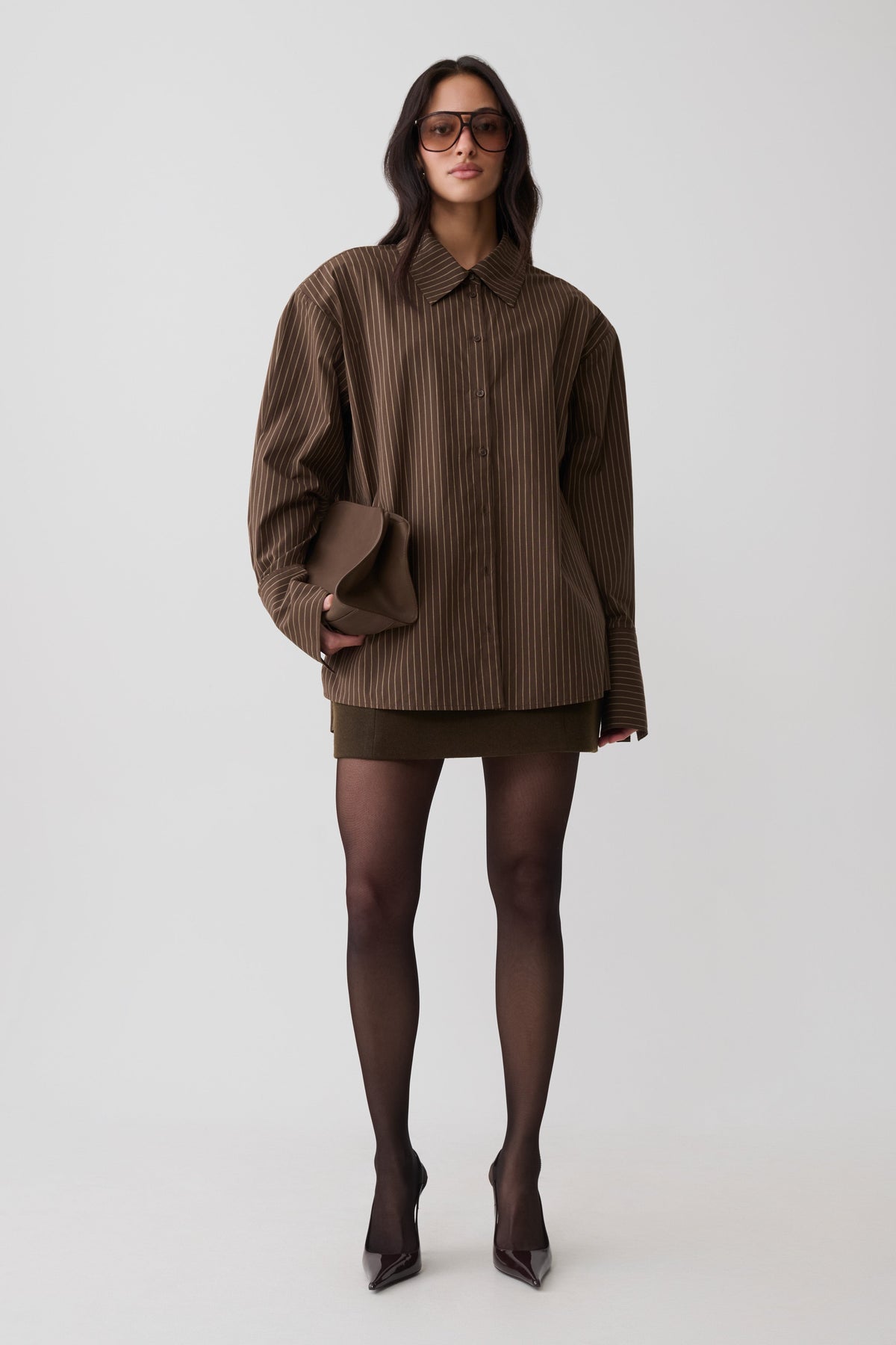 Rosalind Button Back Cotton Shirt - Chocolate Stripe #3