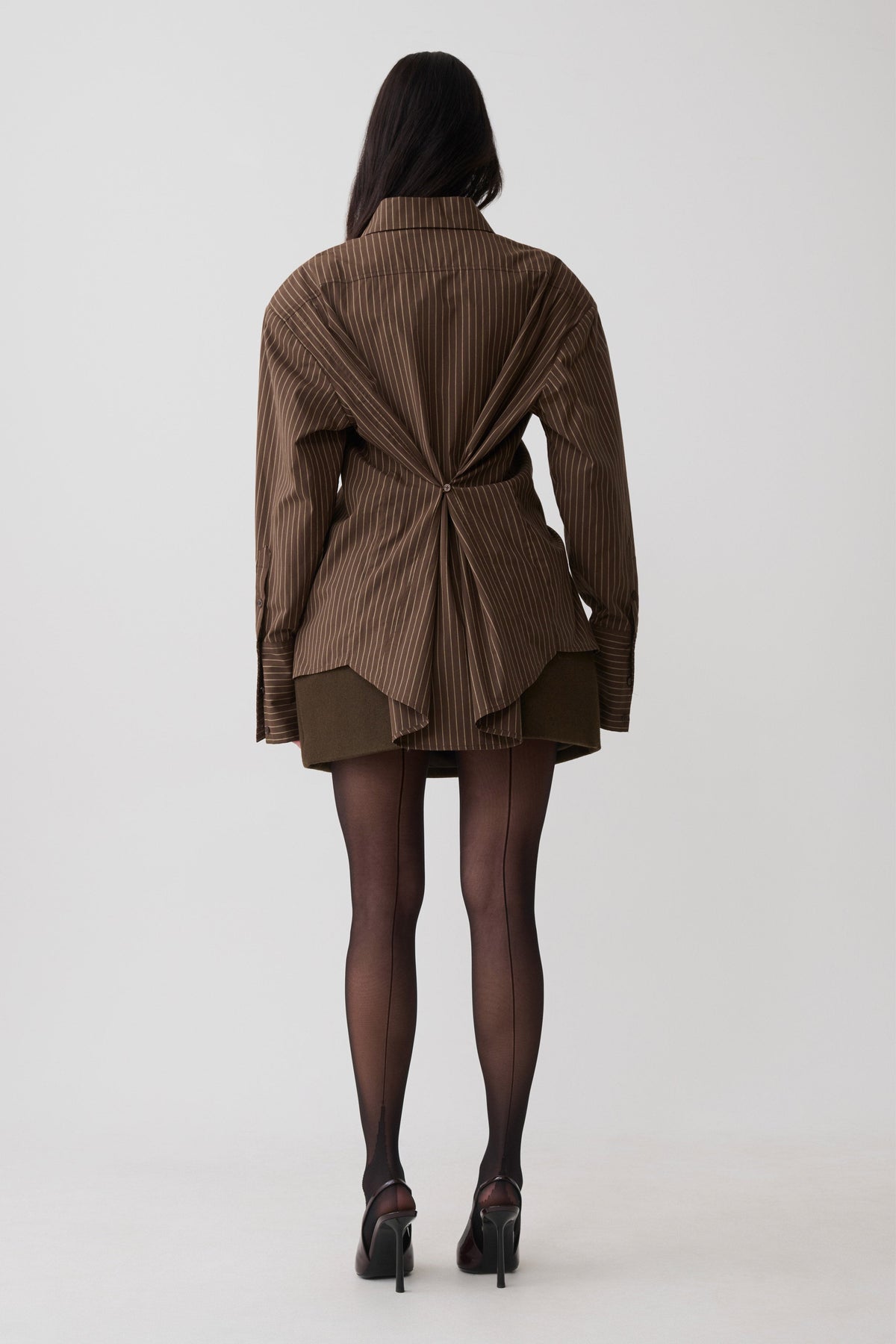 Rosalind Button Back Cotton Shirt - Chocolate Stripe