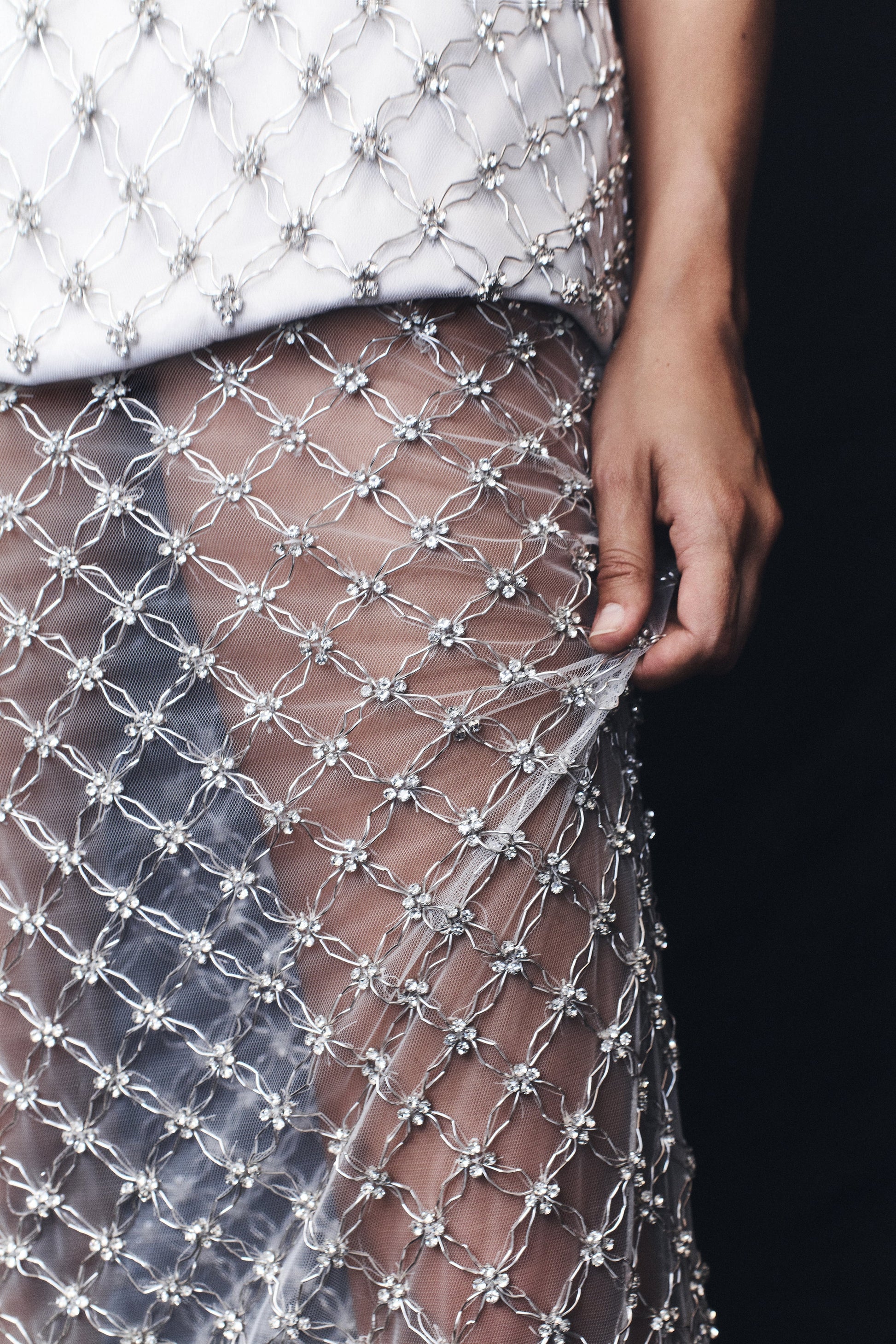 Zuri Hand Beaded Embellished Maxi Skirt - Silver #4