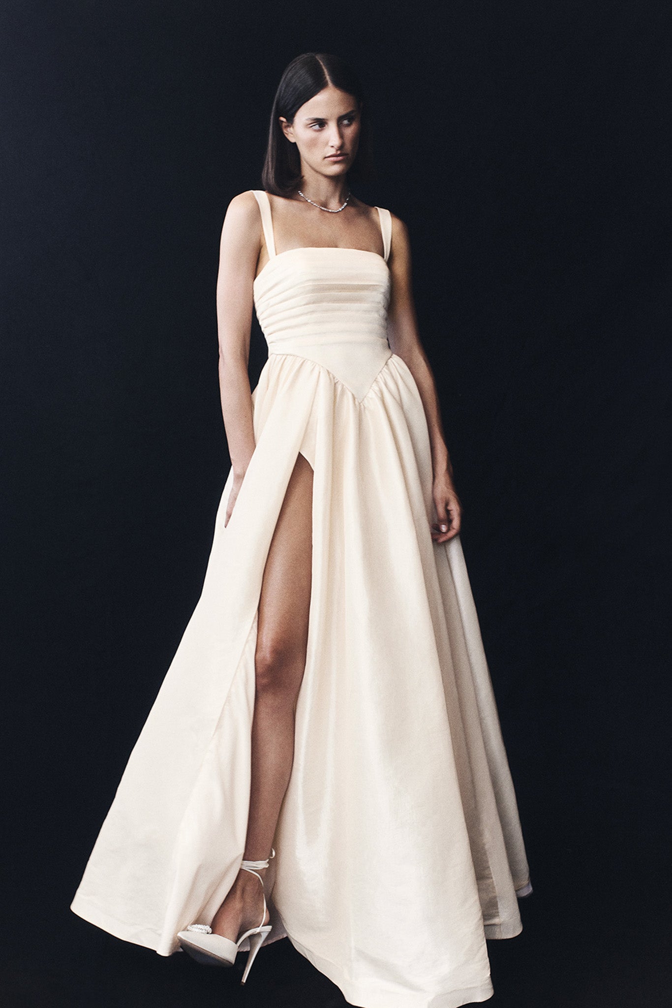Carla Ruched Gown - Cream Ivory | MESHKI US Carla Ruched Gown - Cream Ivory | MESHKI US