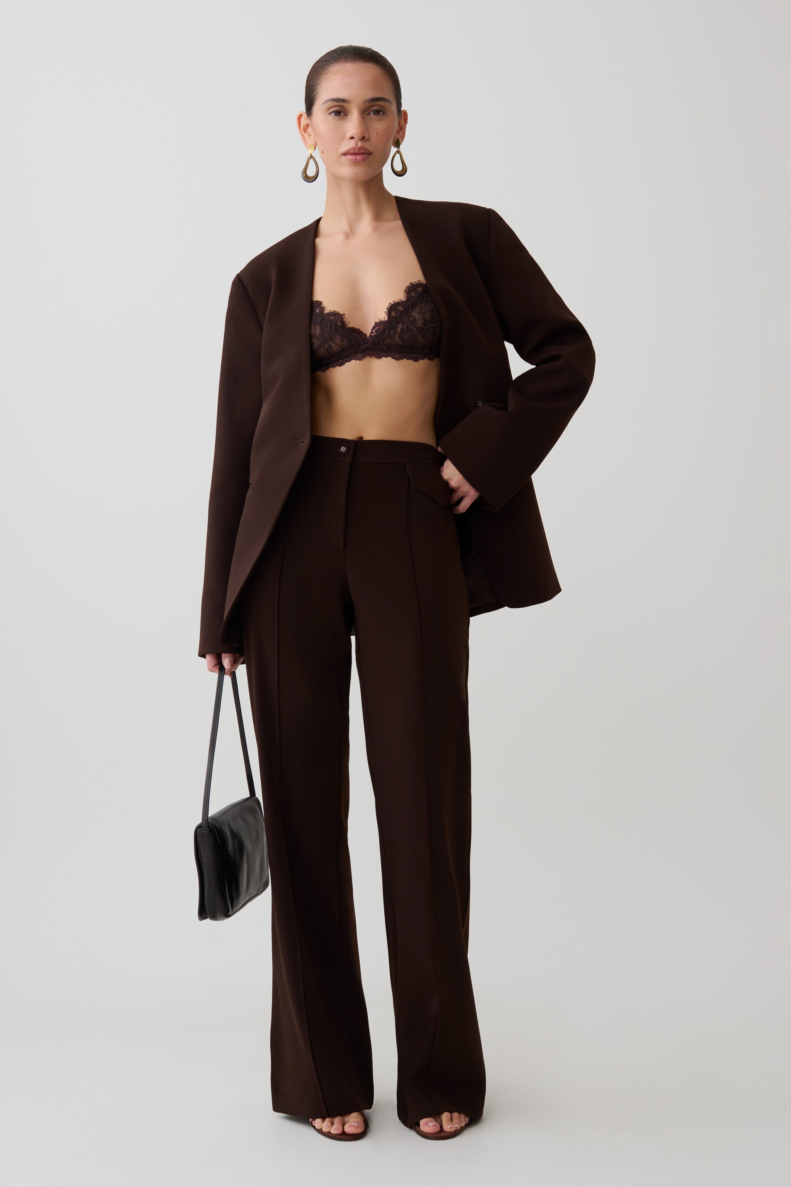 Darcie Fit And Flare Suiting Pants - Dark Chocolate | MESHKI US