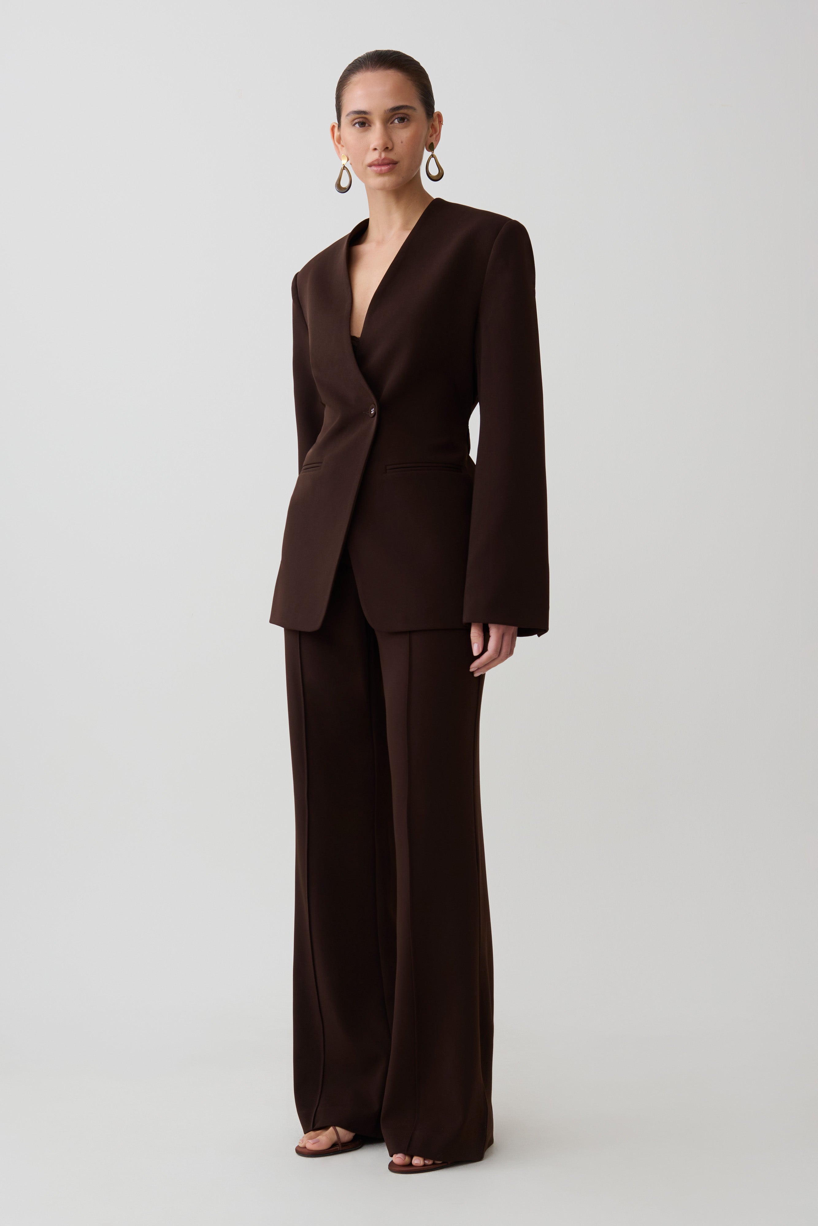 Darcie Fit And Flare Suiting Pants - Dark Chocolate | MESHKI US