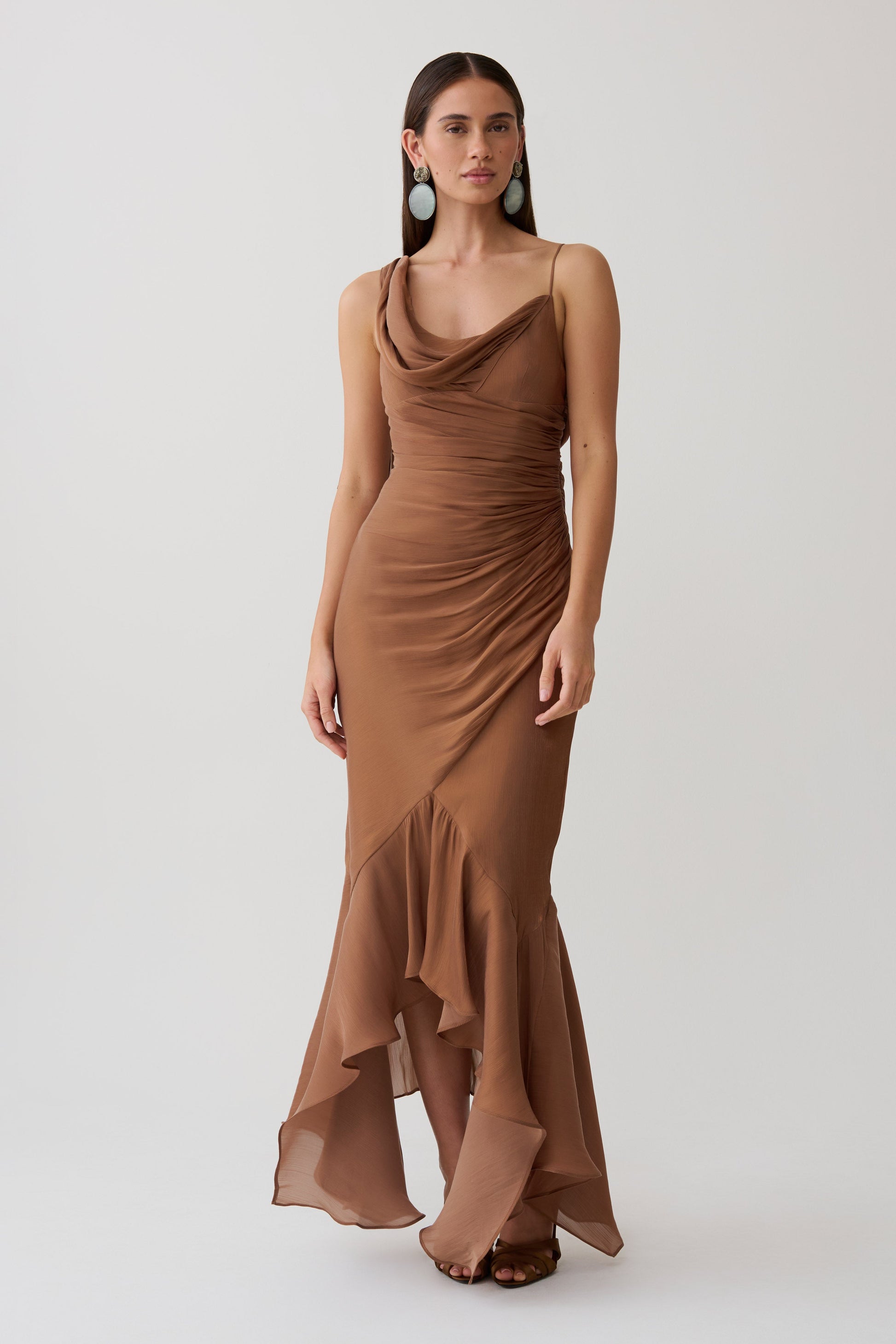 Edith Draped Maxi Dress - Cognac #6