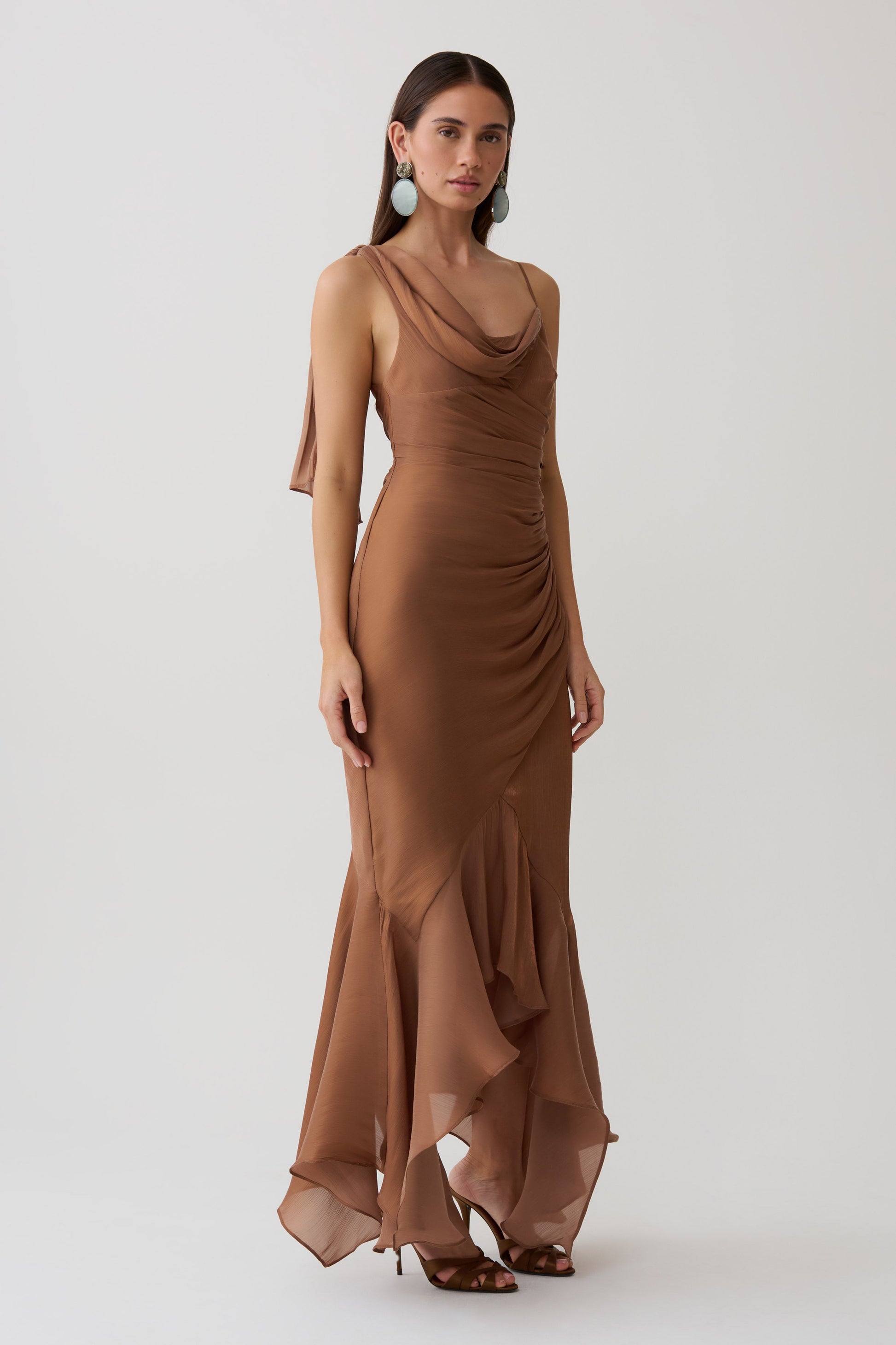 Edith Draped Maxi Dress / Cognac | MESHKI