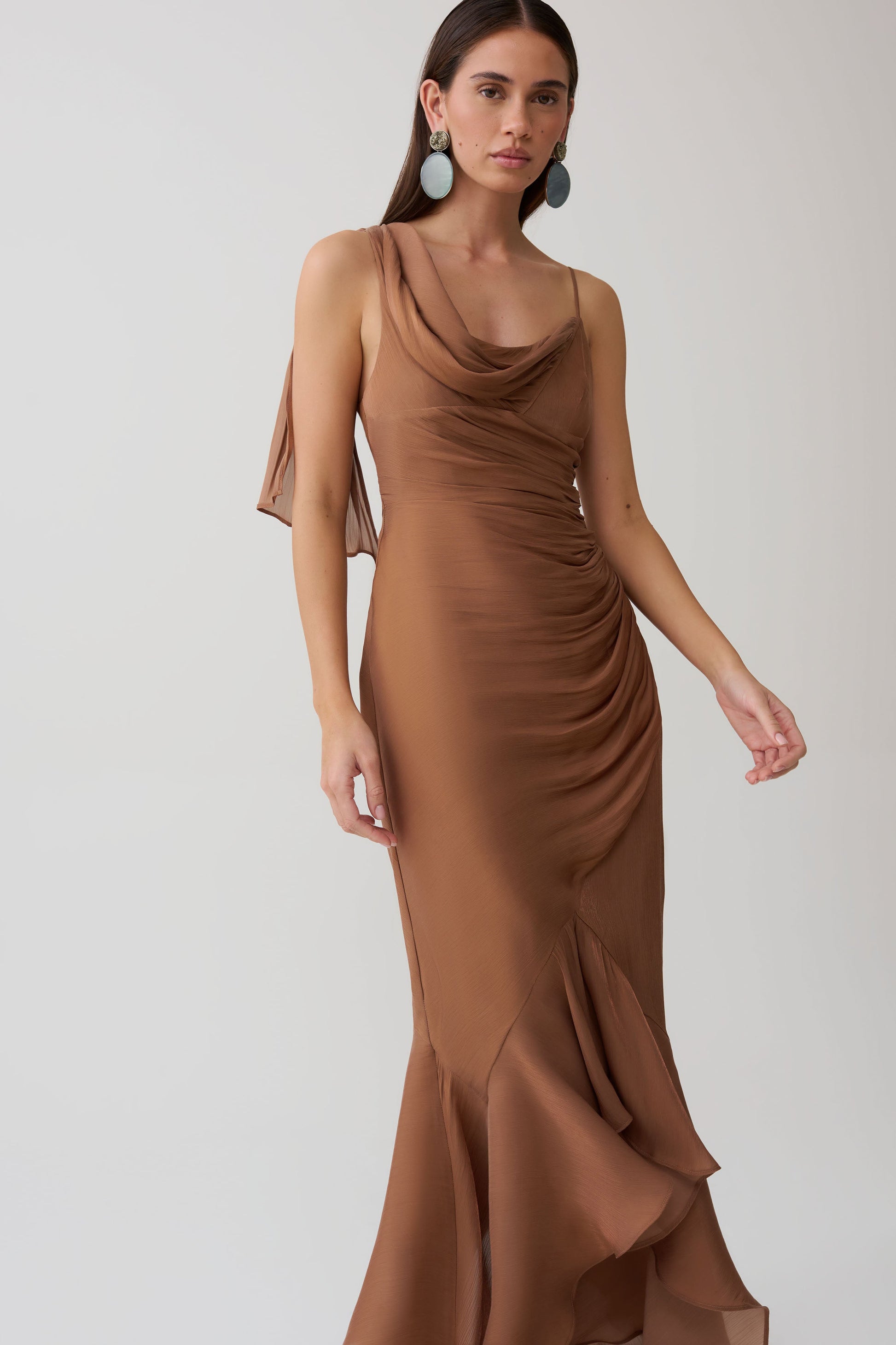 Edith Draped Maxi Dress - Cognac #3