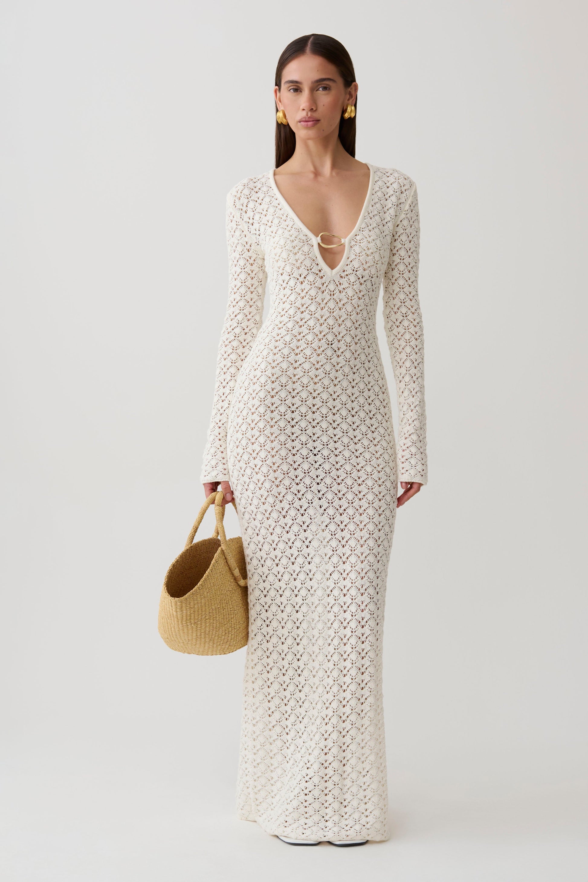 Jamaya Crochet Knit Maxi Dress / Ivory | MESHKI